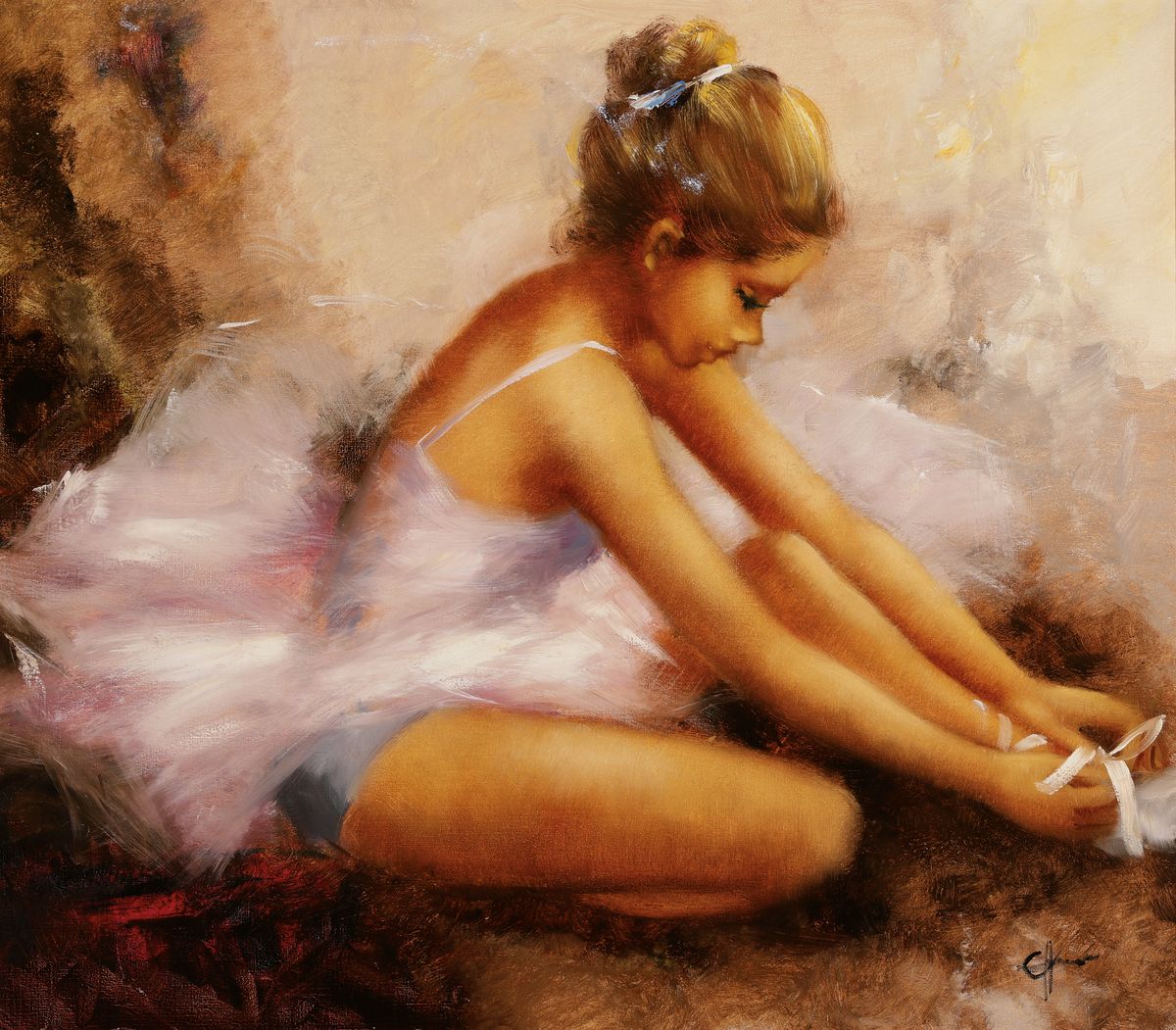 Jul. Effner, 2. Hälfte 20. Jh., Ballett, Tänzerin, Öl/Lwd, signiert, ca. 70 x 80 cm, Rahmen l. besch.