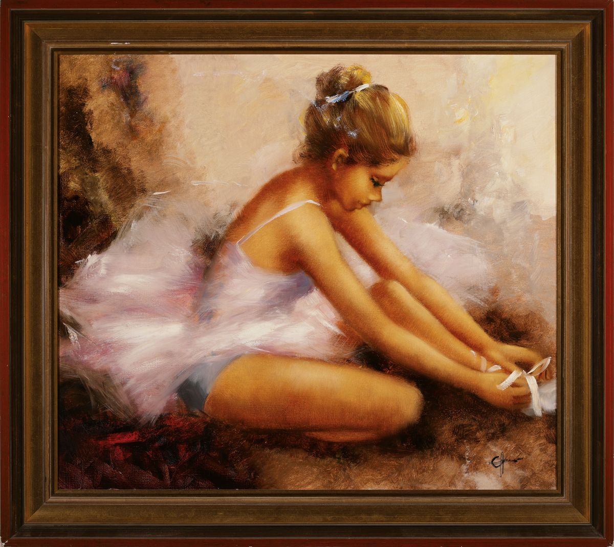 Detail k: Jul. Effner, 2. Hälfte 20. Jh., Ballett, Tänzerin, Öl/Lwd, signiert, ca. 70 x 80 cm, Rahmen l. besch.