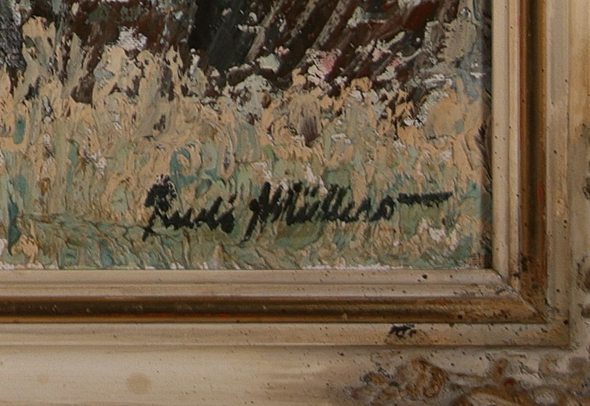 Detail a: Rudi Müllers, 1895 München - 1972 Heidelberg pfälzer Ansicht, Trifels, Anebos und alte Münz, Öl/Lwd, signiert, l. rest., Altersspuren, ca. 80 x ...