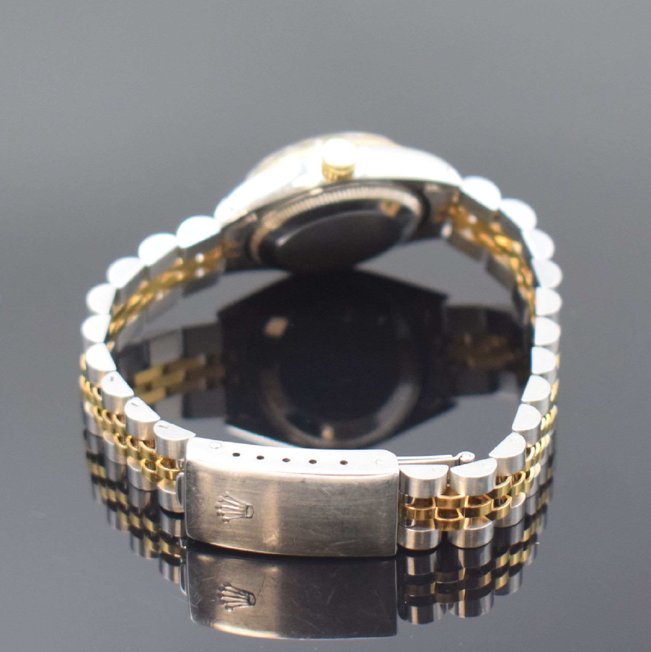 Detail b: ROLEX Datejust Damenarmbanduhr Referenz 6917, Schweiz um 1975, Automatik, Edelstahl u. Gold komb., verschr. Geh., Jubileeband m. Faltschl., gold. ...