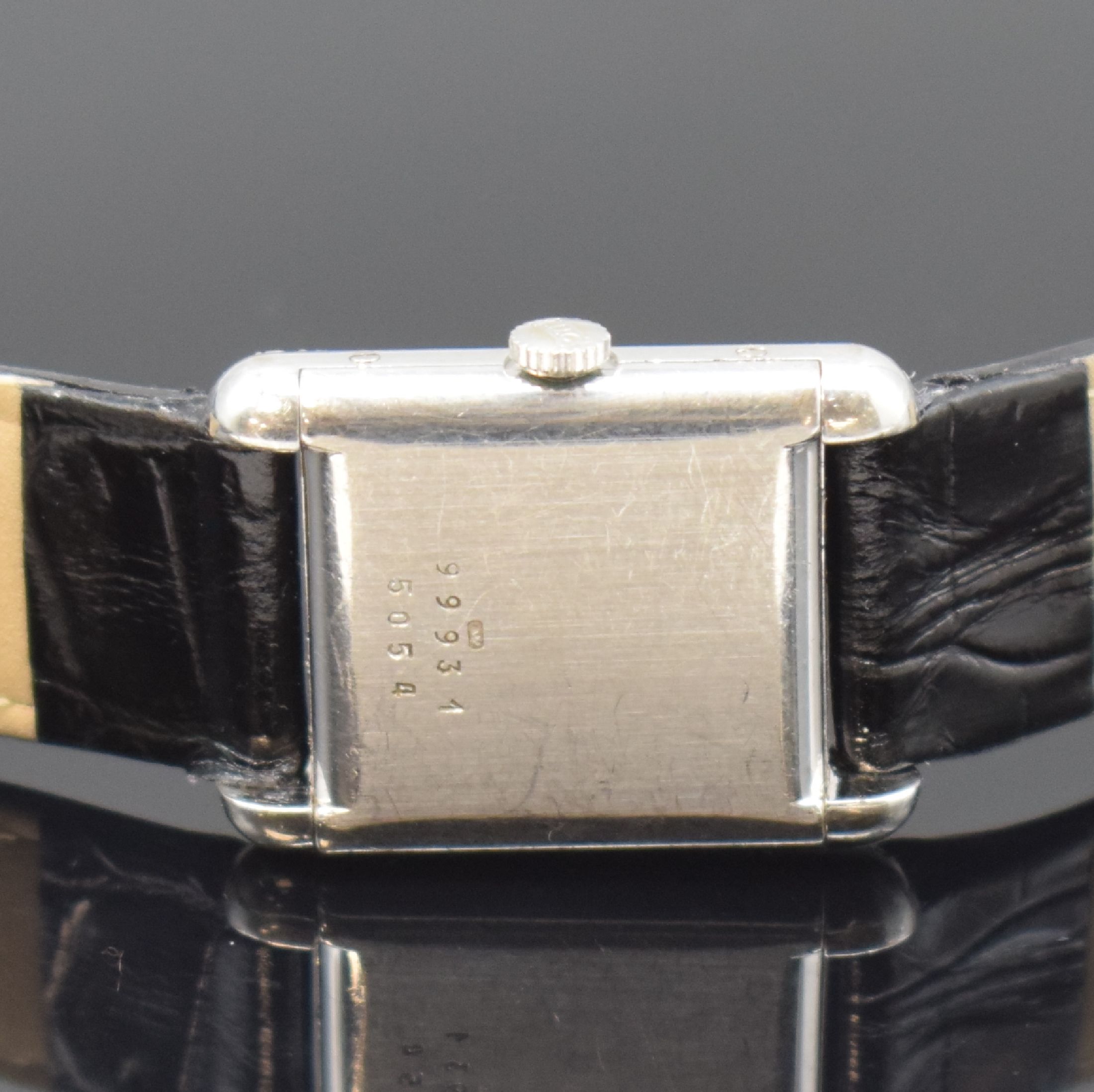 Detail c: CHOPARD Damenarmbanduhr in WG 750/000 Referenz 5054, Schweiz um 1985, Handaufzug, 2-teil. Geh. seitlich verschr., aufw. m. Diamanten bes., schwarzes ...