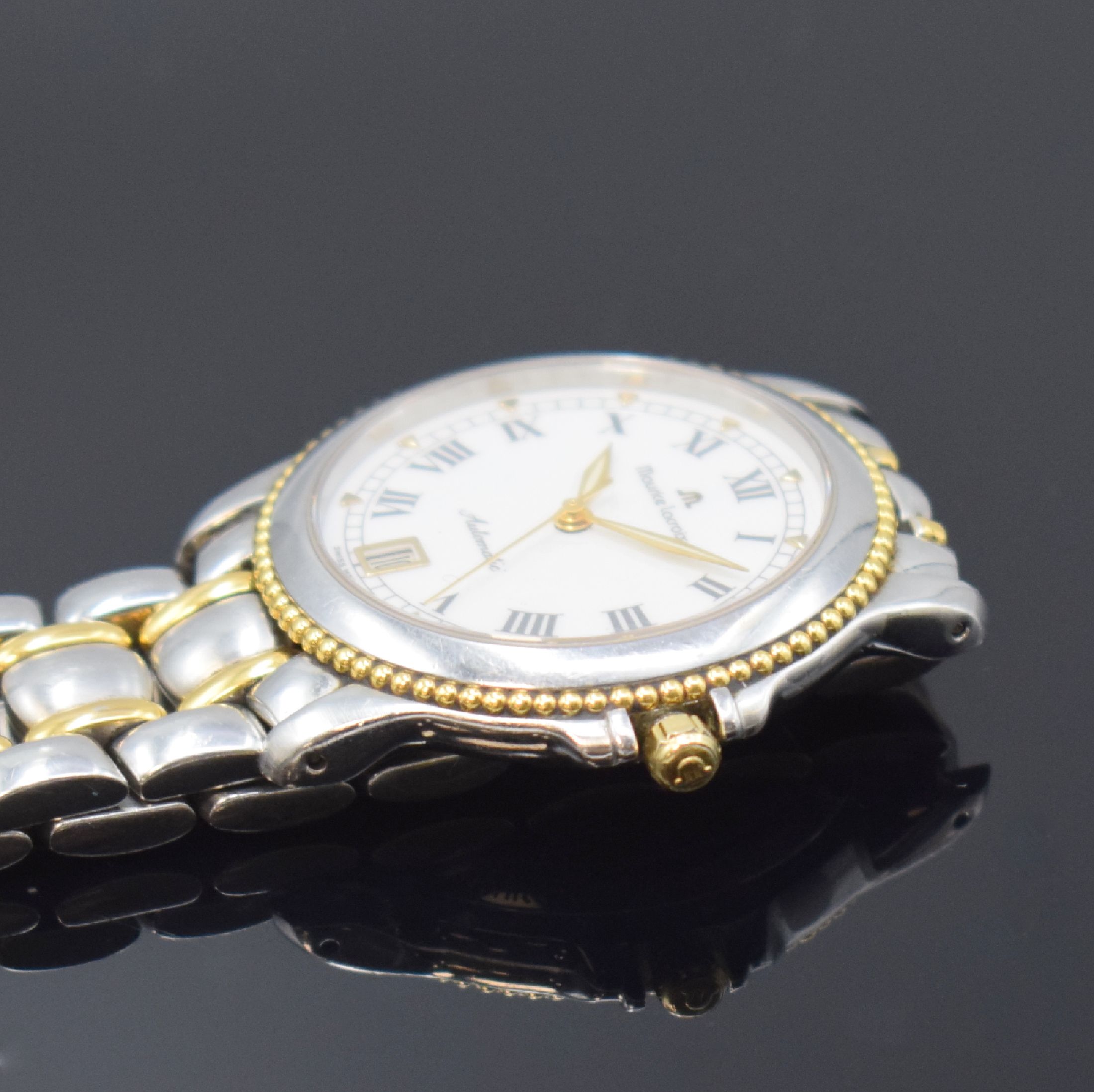 Detail c: MAURICE LACROIX Herrenarmbanduhr in Stahl/Gold, Schweiz um 2010, Automatik, beids. vergl. Geh., Saphirgl., orig. Gliederband m. dopp. Faltschl., ...