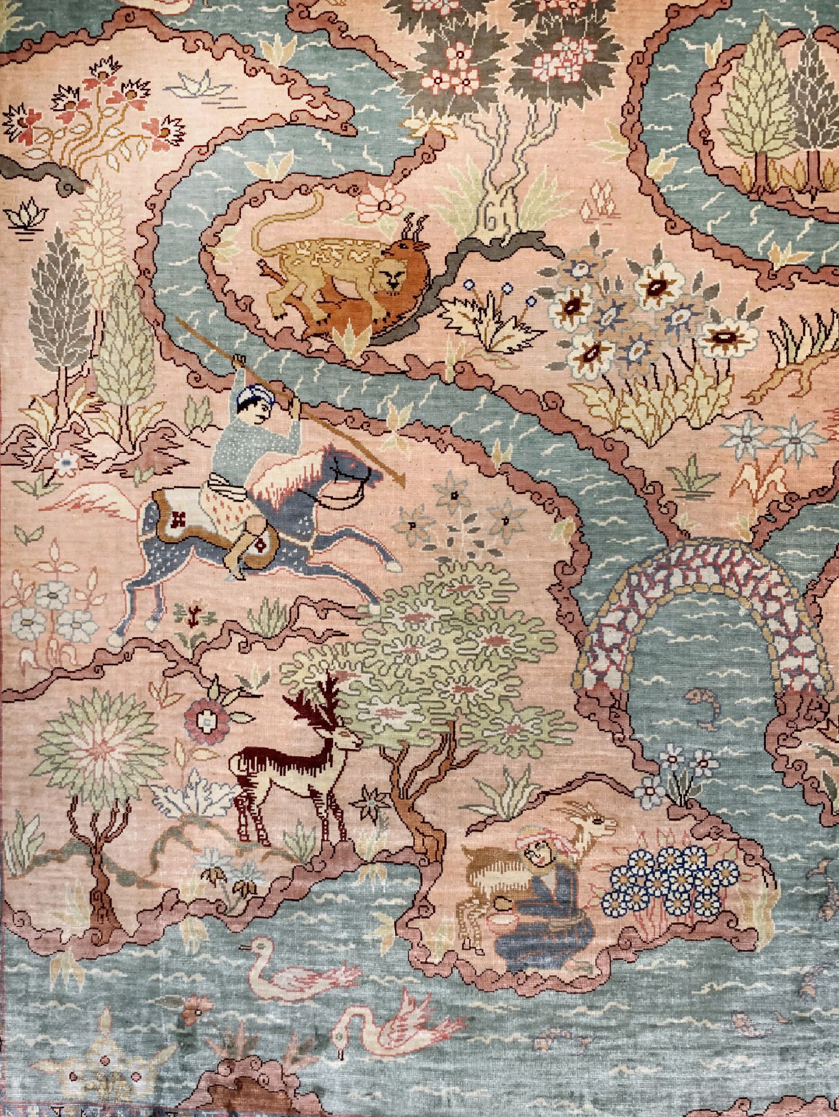 Detail a: Hereke Seide, sehr fein, Türkei, signiert, um 1960, reine Naturseide, ca. 107 x 68 cm, ca. 2,0 Mio. Kn/qm, EHZ: 1-2.