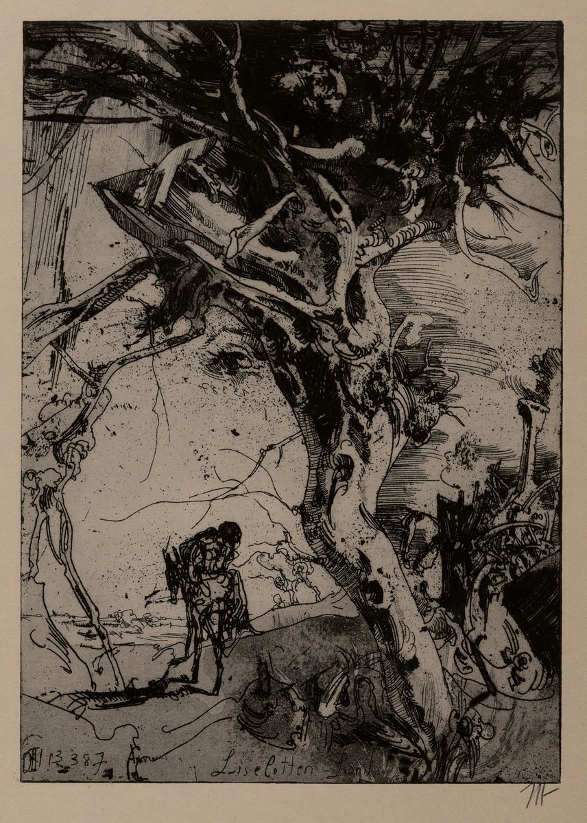 Host Janssen, 1928-2009, 2 Radierungen, Liselotten, von 1987, ca. 29x21cm, u.Gl., R. ca. 45x35cm; Liselottenland, ca. 12x13cm, u.Gl., R. ca. 39x29cm, ...