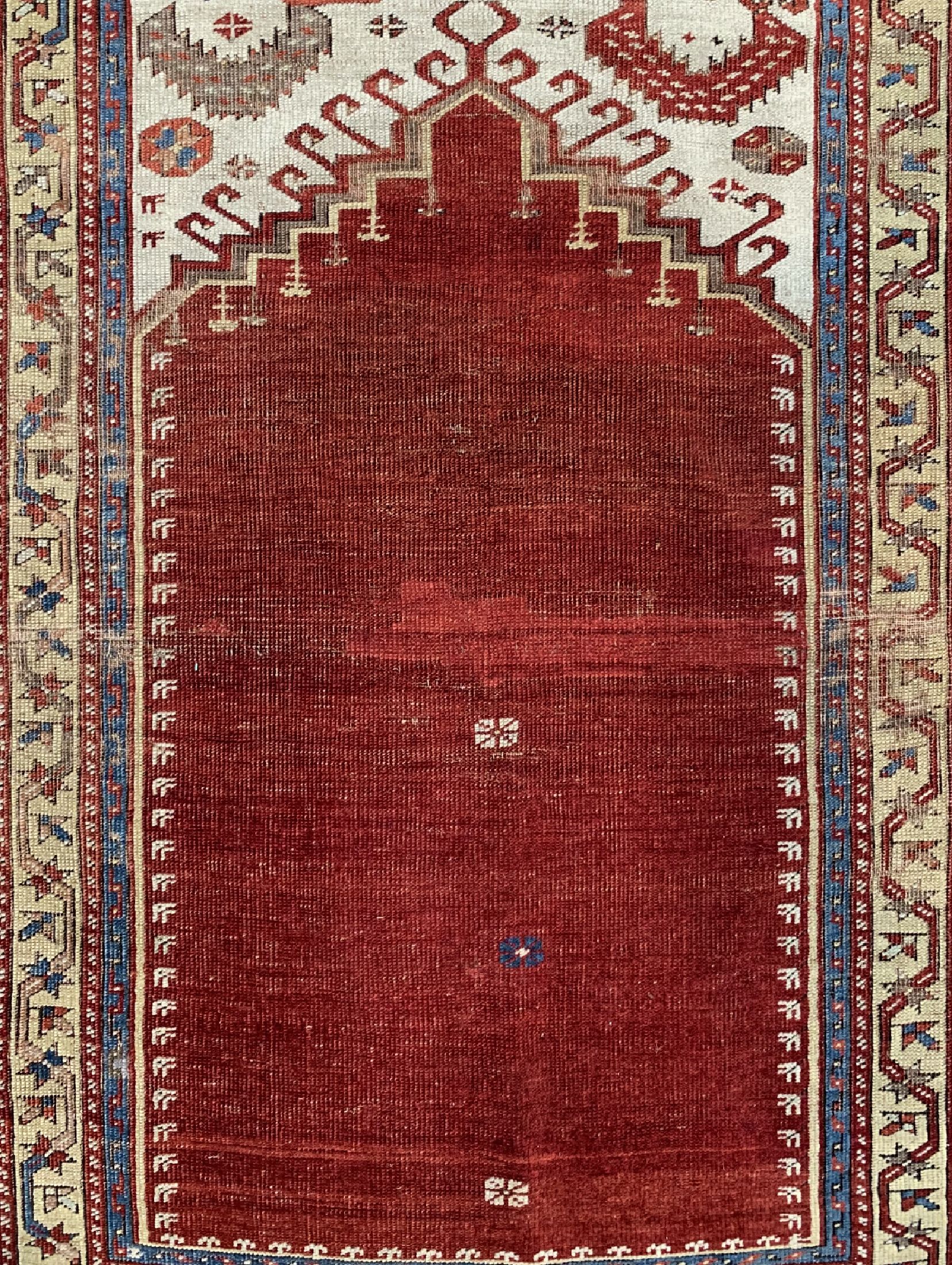 Detail b: Ladik"Gebetsteppich" antik, Türkei, 19.Jhd,Wolle auf Wolle, ca. 180 x 114 cm, EHZ: 3, (Alte restaurierungen)