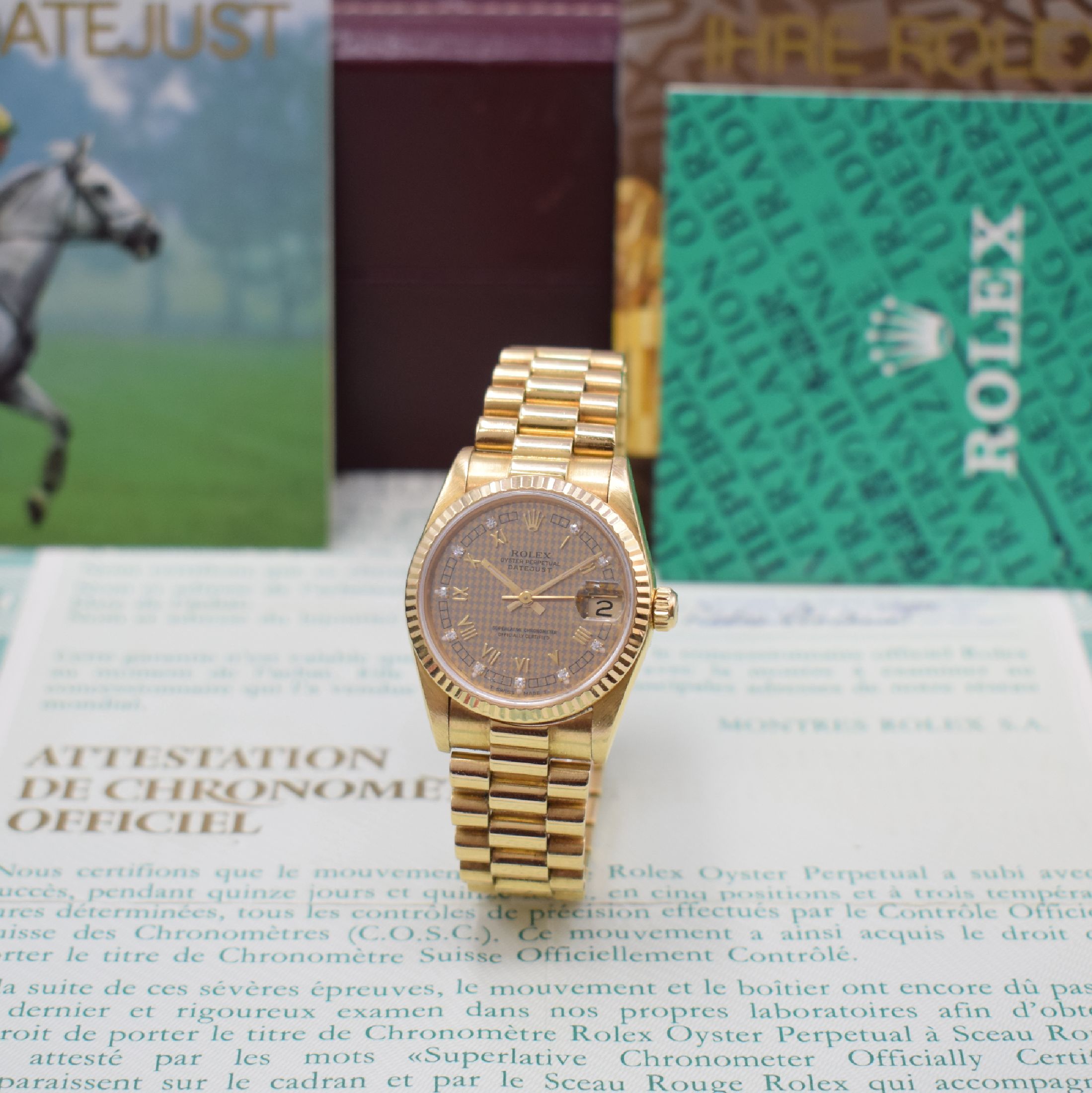 ROLEX Oyster Perpetual Datejust Referenz 68278 Armbanduhr in GG 750/000, Schweiz verk. lt. beil. Pap. 11/1990, Automatik, verschr. Oystergeh. mit ...