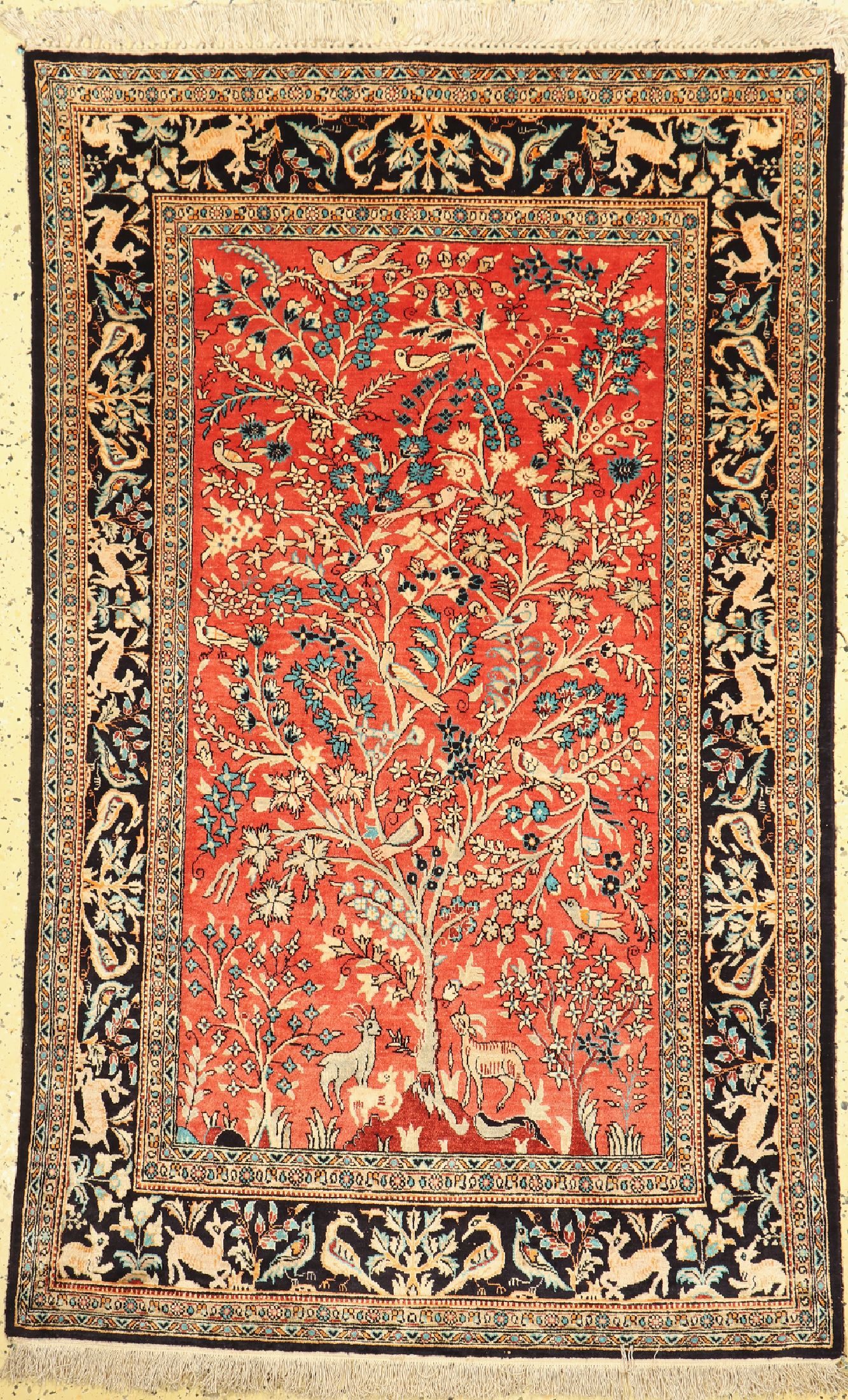 Ghom Seide alt, Persien, um 1960, reine Naturseide, ca. 160 x 103 cm, EHZ: 1-2
