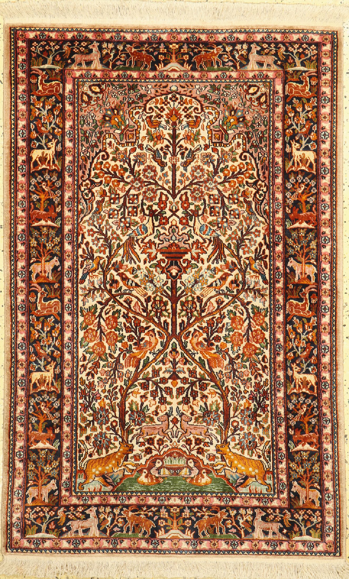 Kaschmir Seide, Indien, ca. 50 Jahre, Seideauf Baumwolle, ca. 147 x 95 cm, EHZ: 1-2
