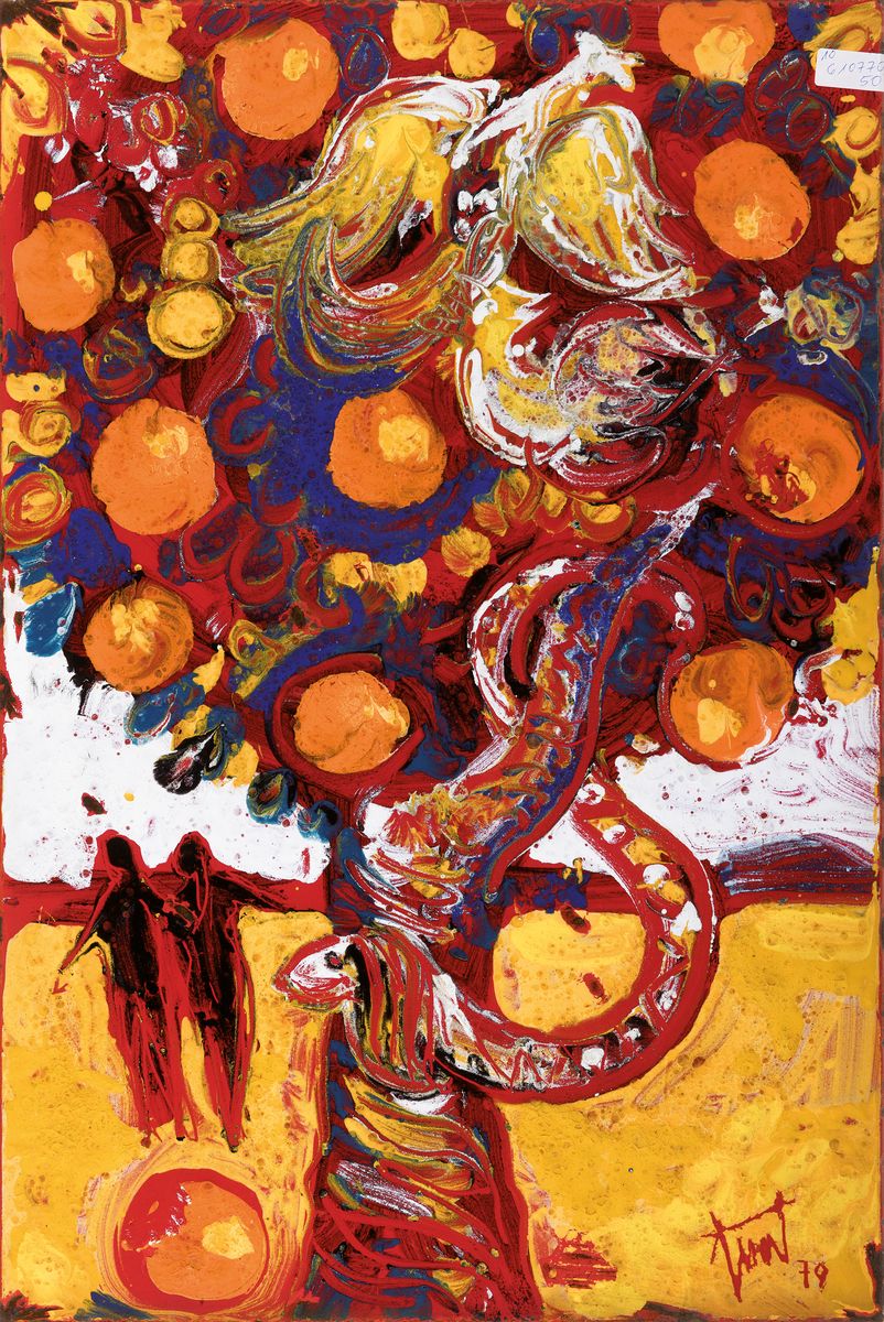 Georg Günther Zeuner, 1923 Dresden-2011 Speyer, Der Baum der Erkenntnis, polychrome Emailarbeit auf Metall, sign. und dat. 79, ca. 60x40cm