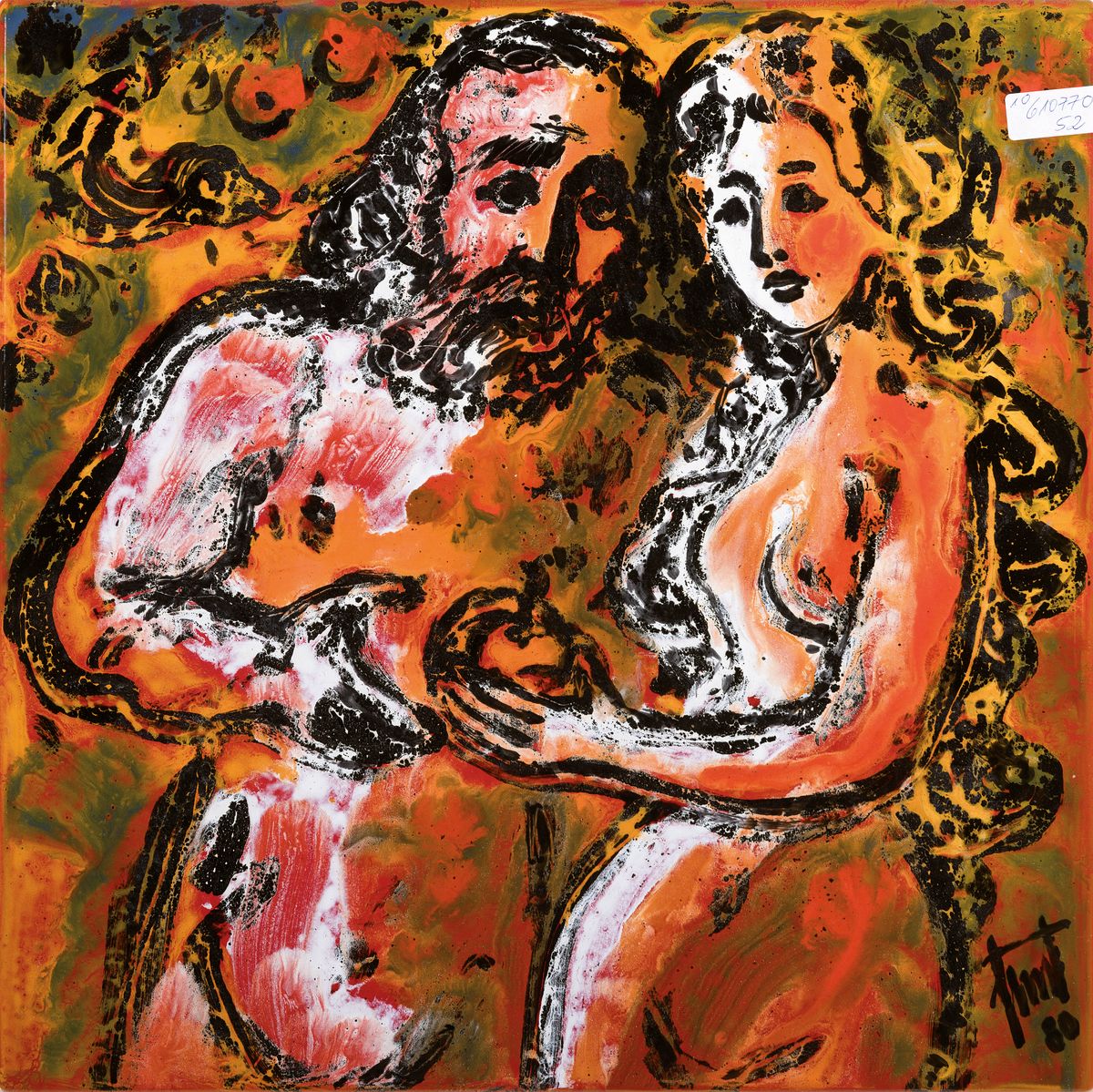 Georg Günther Zeuner, 1923 Dresden-2011 Speyer, Adam und Eva, polychrome Emailarbeit auf Metall, sign. und dat. 80, ca. 40x40cm