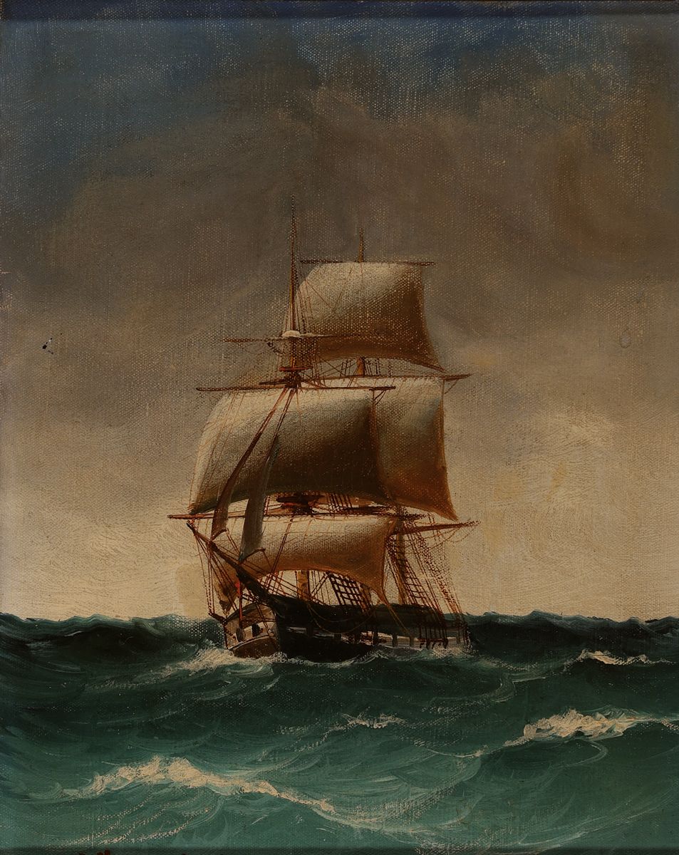 Alfred Jensen, 1859-1935, Seestück, Zweimaster auf bewegter See, links unten signiert und datiert 1907, Öl/Lwd, 26x20cm, Rahmen 45x40 cm