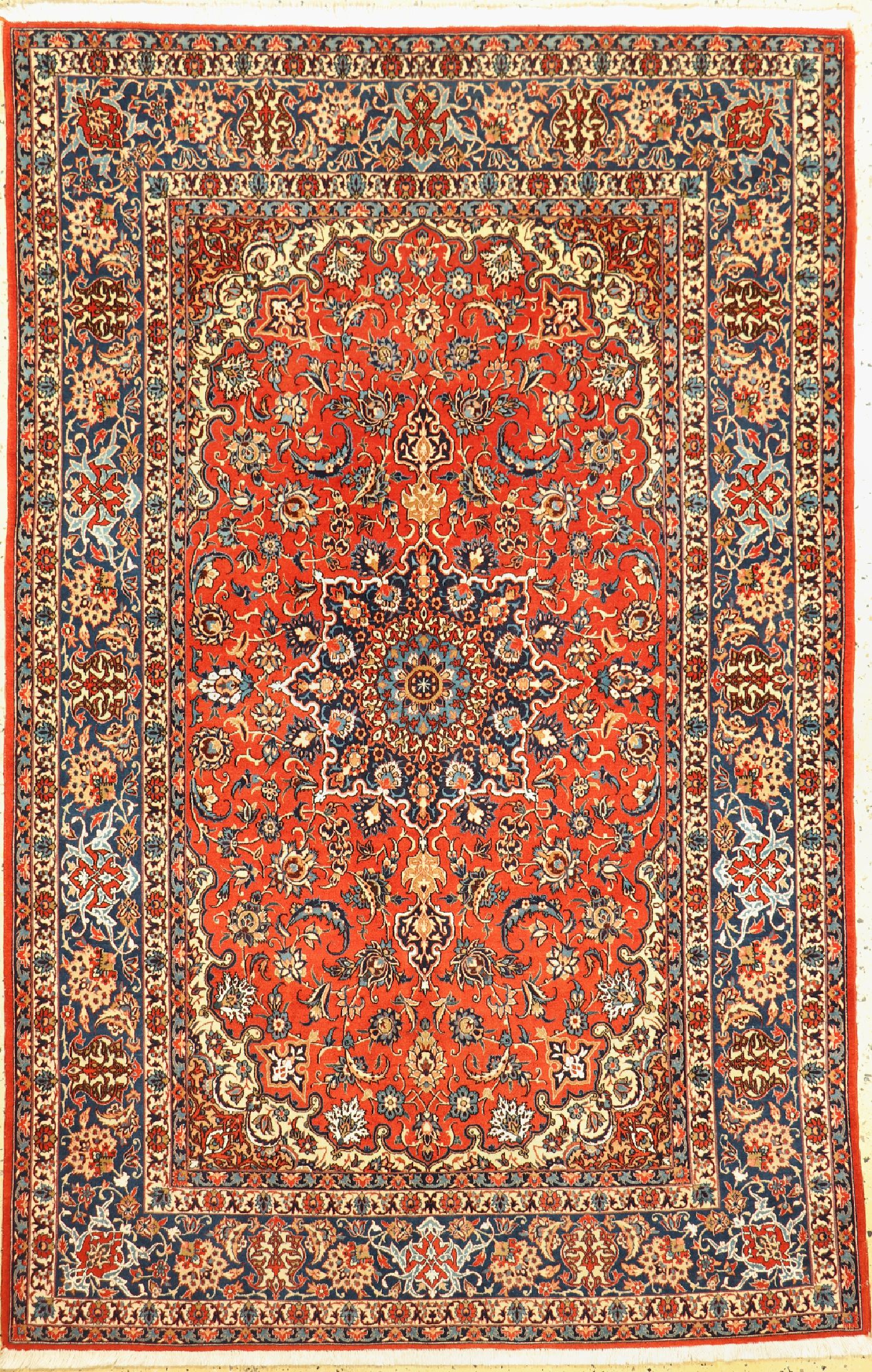 Esfahan fein alt, Persien, um 1930/1940, Korkwolle mit Seide, ca. 225 x 145 cm, gereinigt, EHZ: 1-2