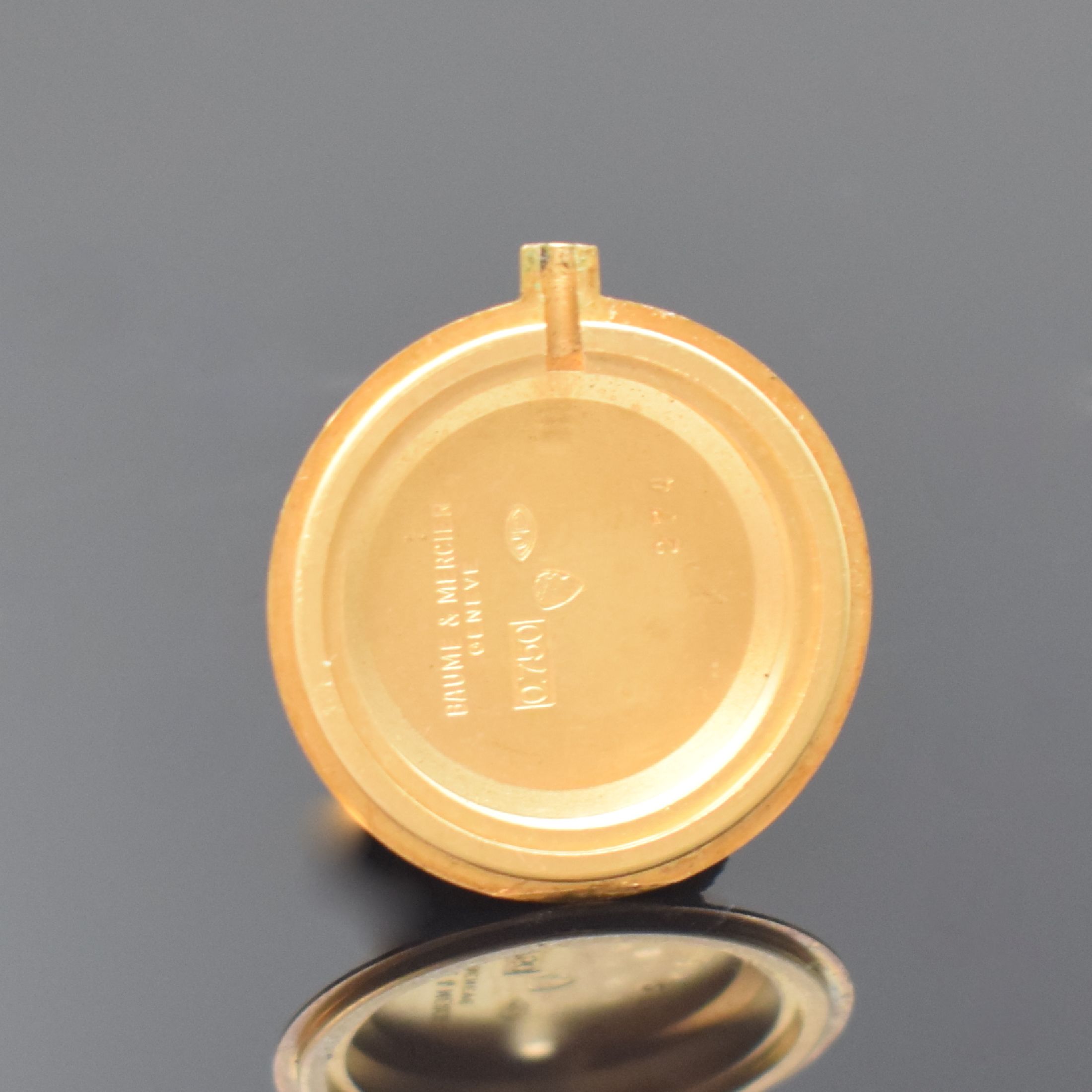 Detail f: BAUME & MERCIER Damenarmbanduhr in GG 750/000, Schweiz um 1975, Handaufzug, Boden aufgedr., orig. Lederband m. verg. Dornschl., Schmuckkrone, ...