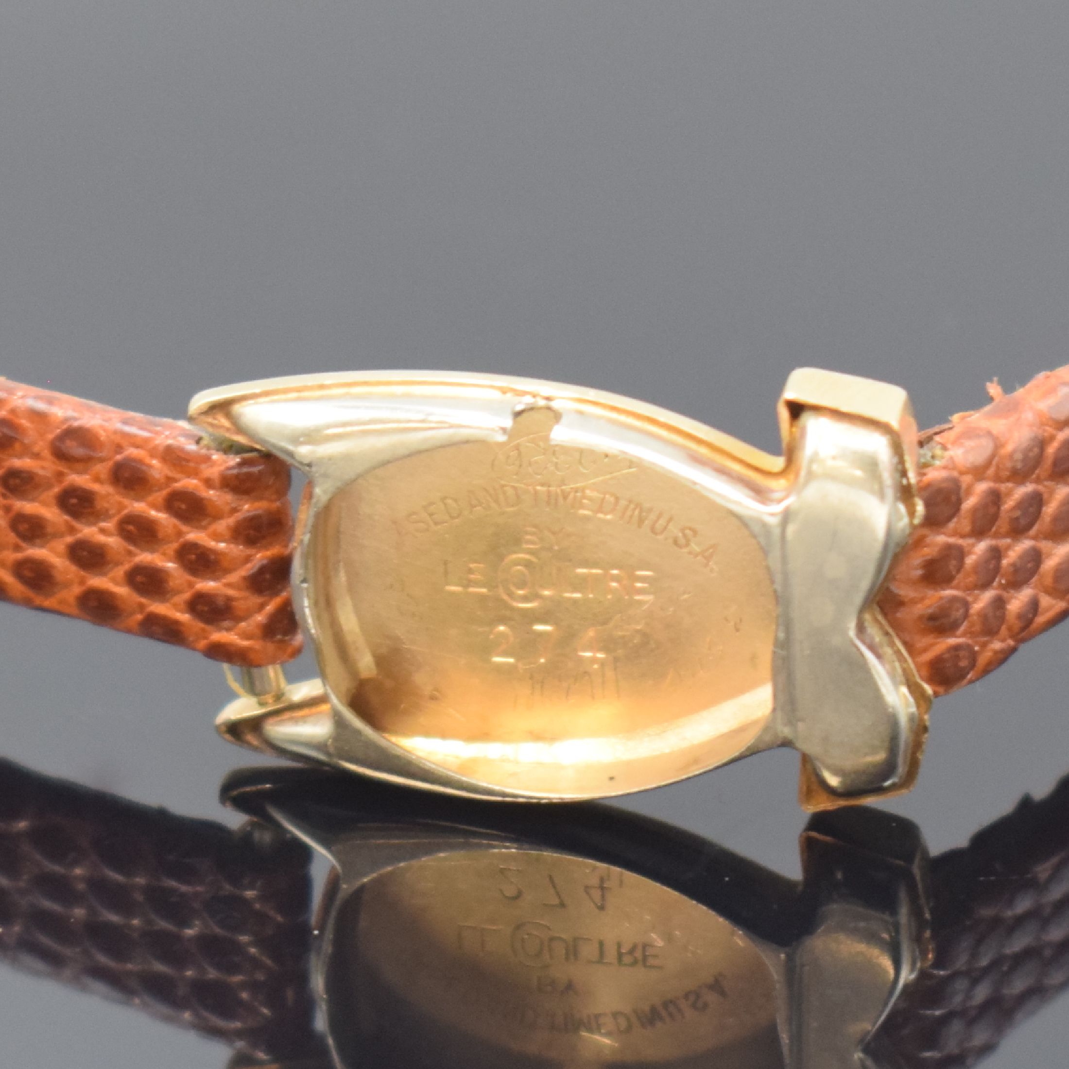 Detail d: LeCoultre seltene Damenarmbanduhr in Form einer Schleife in GG 585/000, Schweiz um 1950, Handaufzug, Boden aufgedr., orig. Krone, silb. orig. ...
