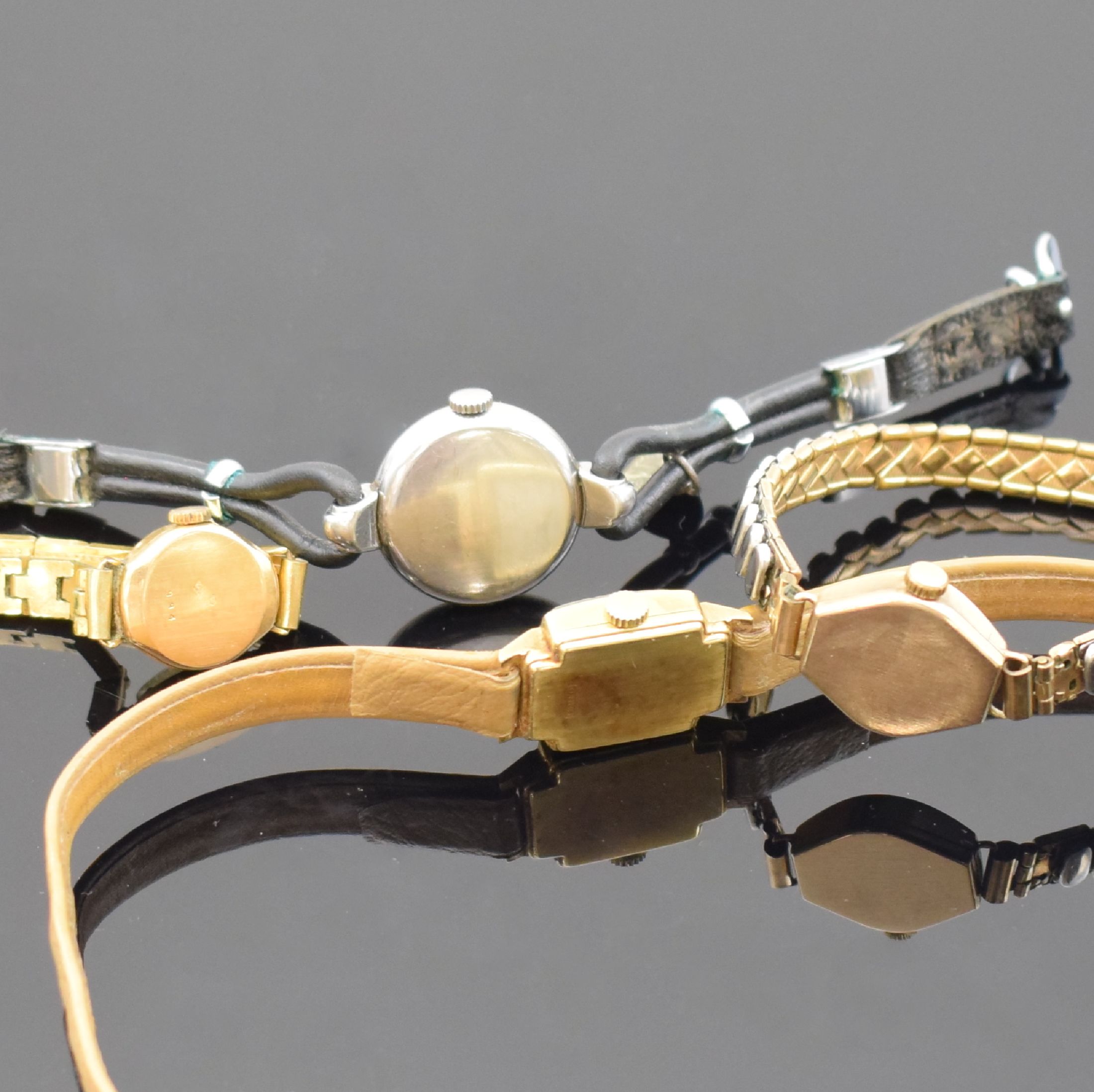 Detail a: OMEGA, GIRARD PERREGAUX, REGENCY und PHILIPPE 4 Damenarmbanduhren, Schweiz um 1939-1960, alle Handaufzug, Geh. in GG 375/000, 750/000 u. Stahl, ...