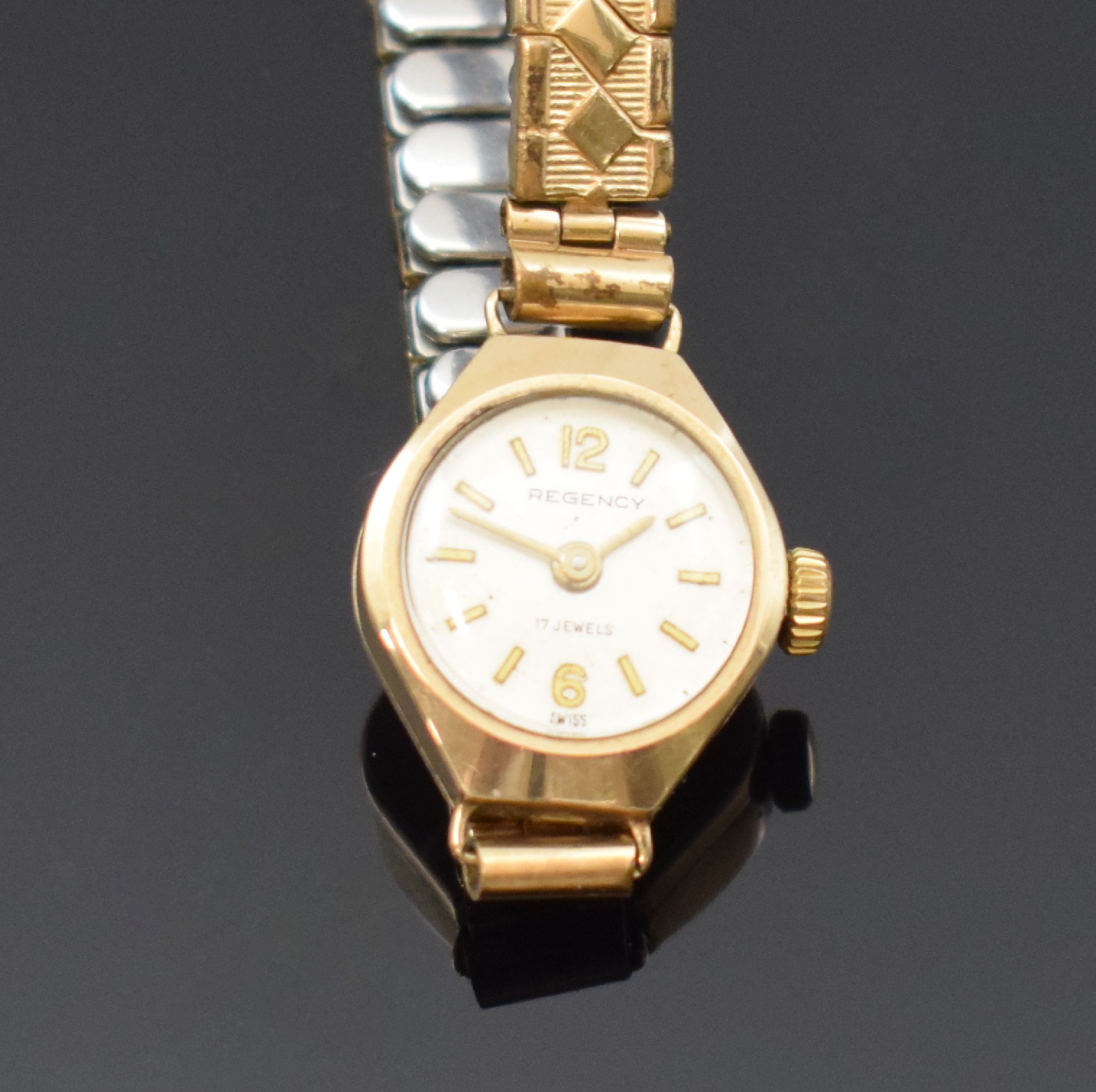 Detail c: OMEGA, GIRARD PERREGAUX, REGENCY und PHILIPPE 4 Damenarmbanduhren, Schweiz um 1939-1960, alle Handaufzug, Geh. in GG 375/000, 750/000 u. Stahl, ...