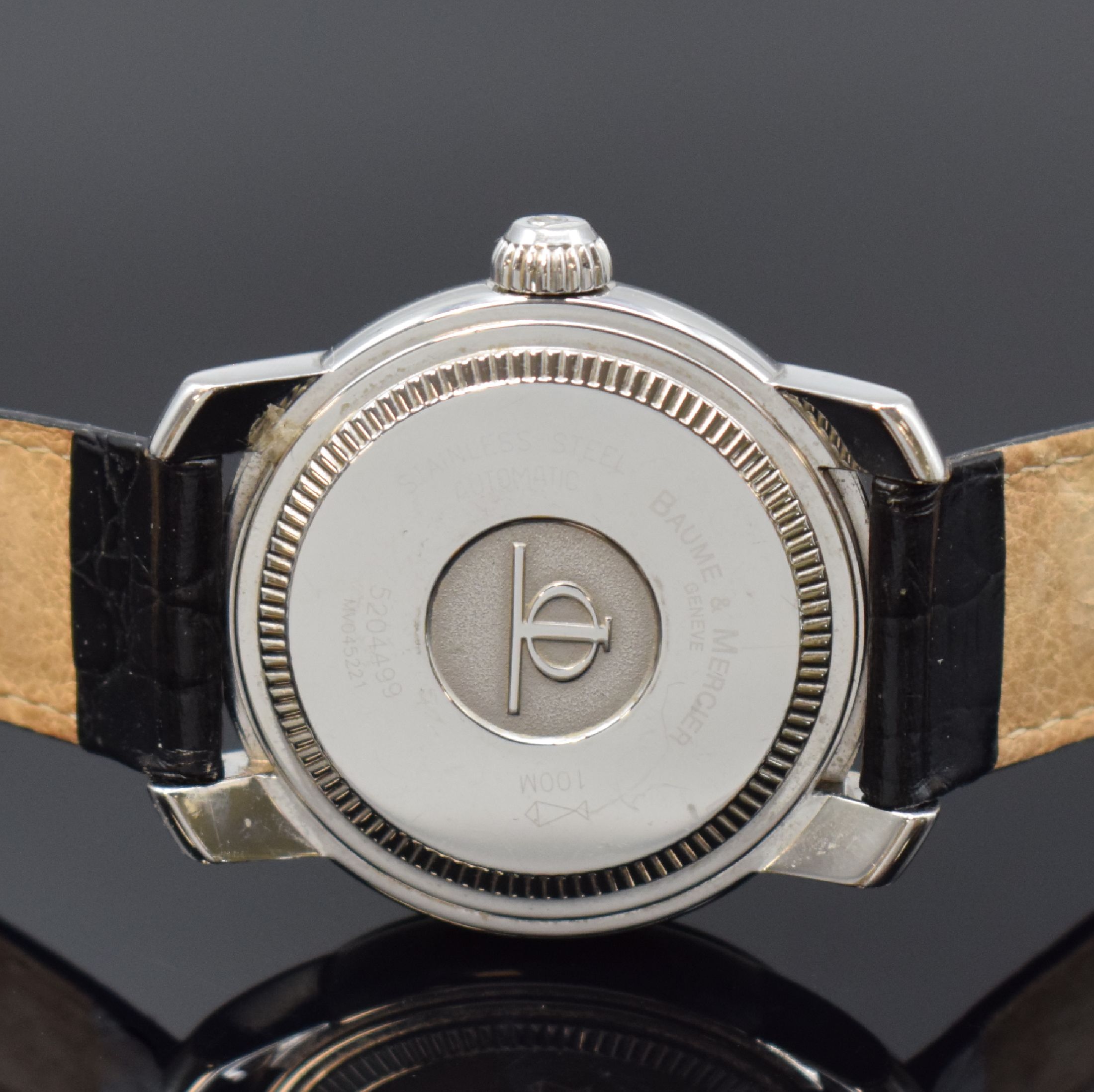 Detail c: BAUME & MERCIER Capeland Herrenarmbanduhr Referenz MV045221, Schweiz um 2005, Automatik, verschr. Edelstahlgeh., silb. Zifferbl. m. arab. Zahlen, ...