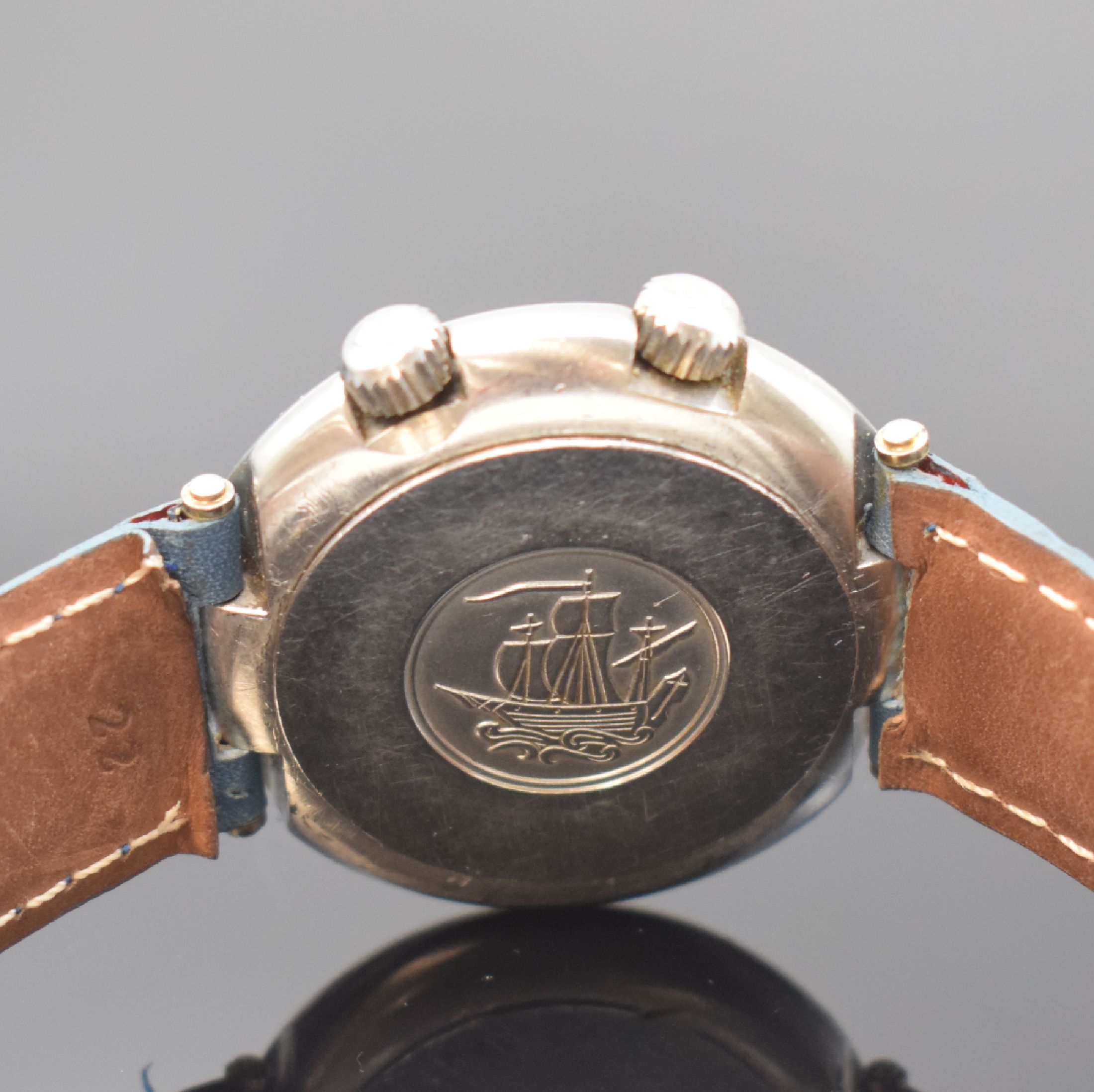 Detail c: TISSOT Sideral Herrenarmbanduhr in Stahl, Schweiz um 1970, Automatik, Boden aufgedr., Stahlband durch neutr. Lederband ers., blaues Zifferbl. m. ...