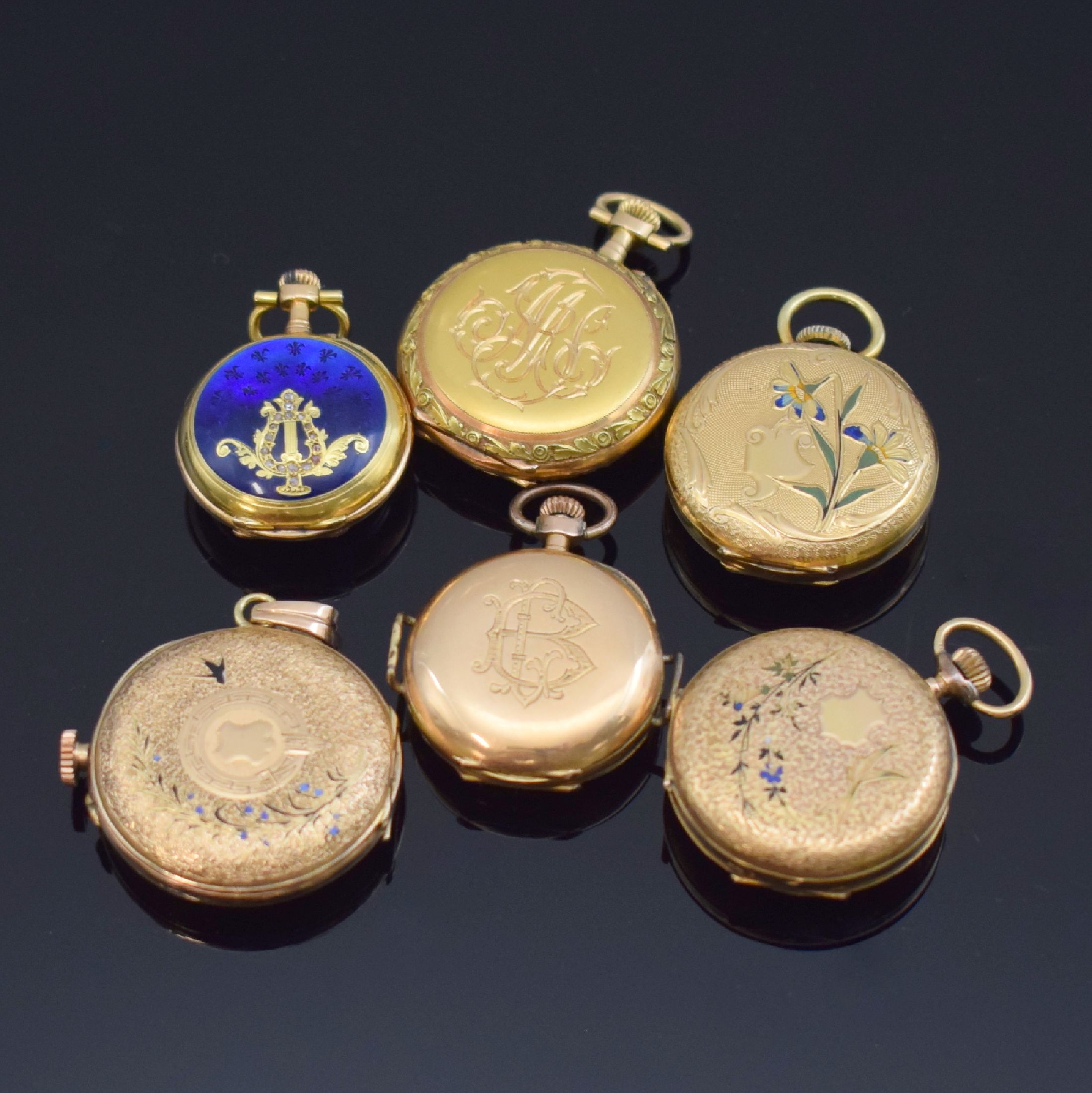 Detail b: LeCOULTRE sowie 5 weitere Damentaschenuhren in Gold 585/000 und 750/000, Schweiz um 1900, Kronenaufzug, 4 offene Geh., 1 x Savonette 1 x ...