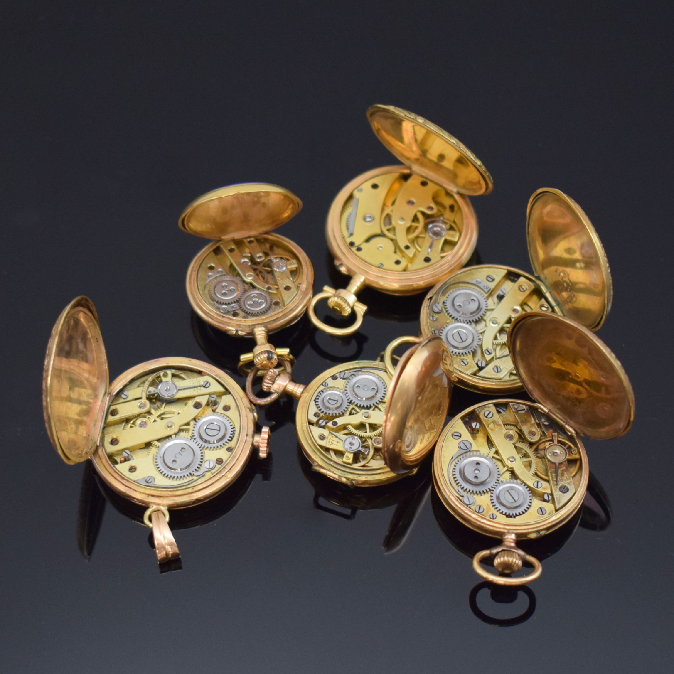 Detail c: LeCOULTRE sowie 5 weitere Damentaschenuhren in Gold 585/000 und 750/000, Schweiz um 1900, Kronenaufzug, 4 offene Geh., 1 x Savonette 1 x ...