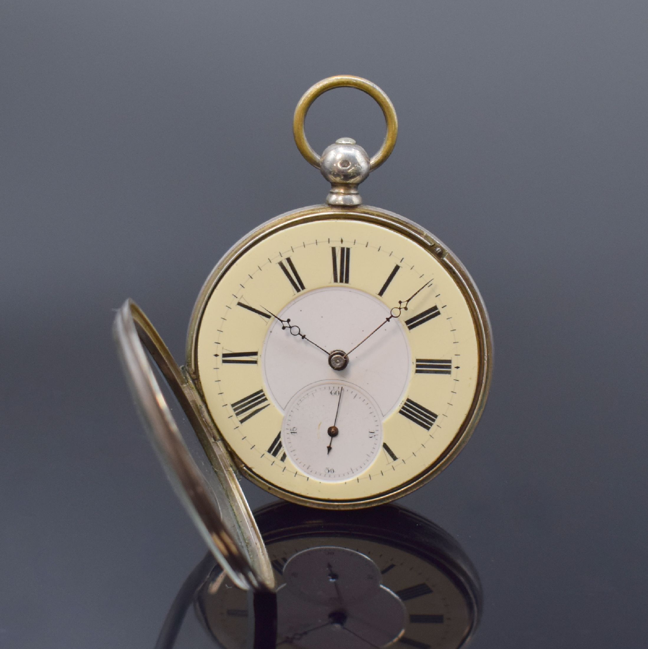Detail b: LONGINES Nummer 2965 eine der ältesten Taschenuhren der Manufaktur, Schweiz lt. Stammbuchauszug gebaut 1869, Schlüsselaufzug, guill. Silbergeh. ...
