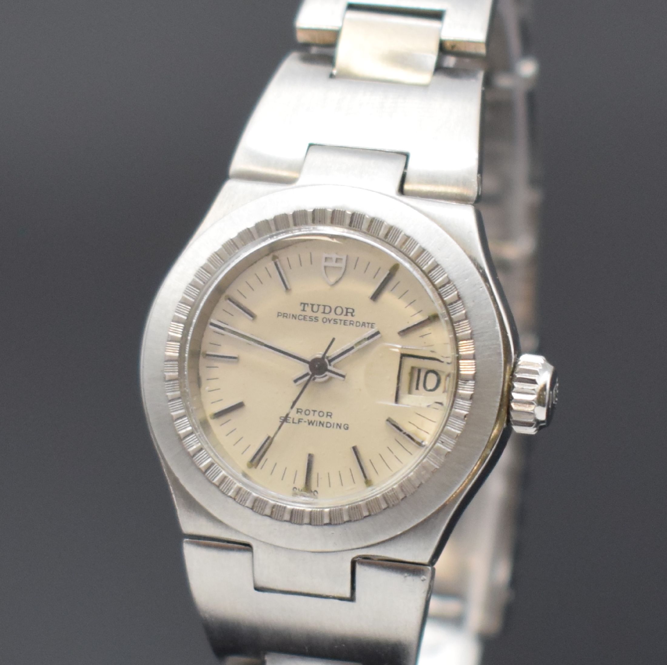 Detail a: TUDOR Princess Oysterdate Damenarmbanduhr in Stahl/Stahlband Referenz 9301/0, Schweiz um 1975, Automatik, verschr. Oystergeh., integr. Band m. ...
