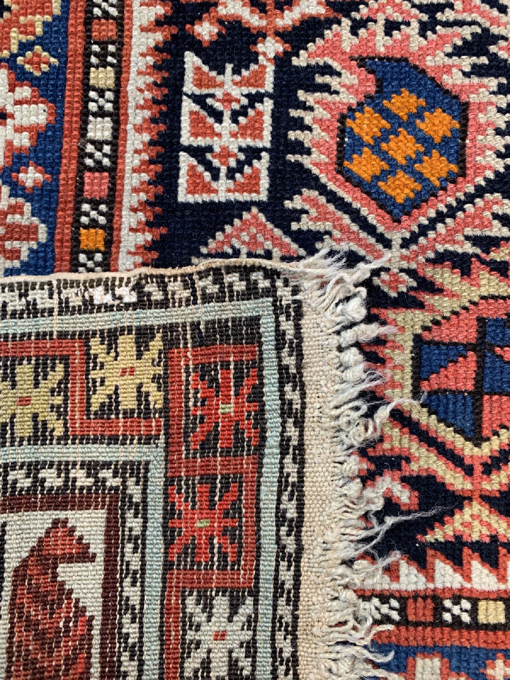 Detail d: Antiker"Marasali"Kazak, Kaukasus, 19.Jhd, Wolle auf Wolle, ca. 167 x 119 cm, EHZ: 2-3
