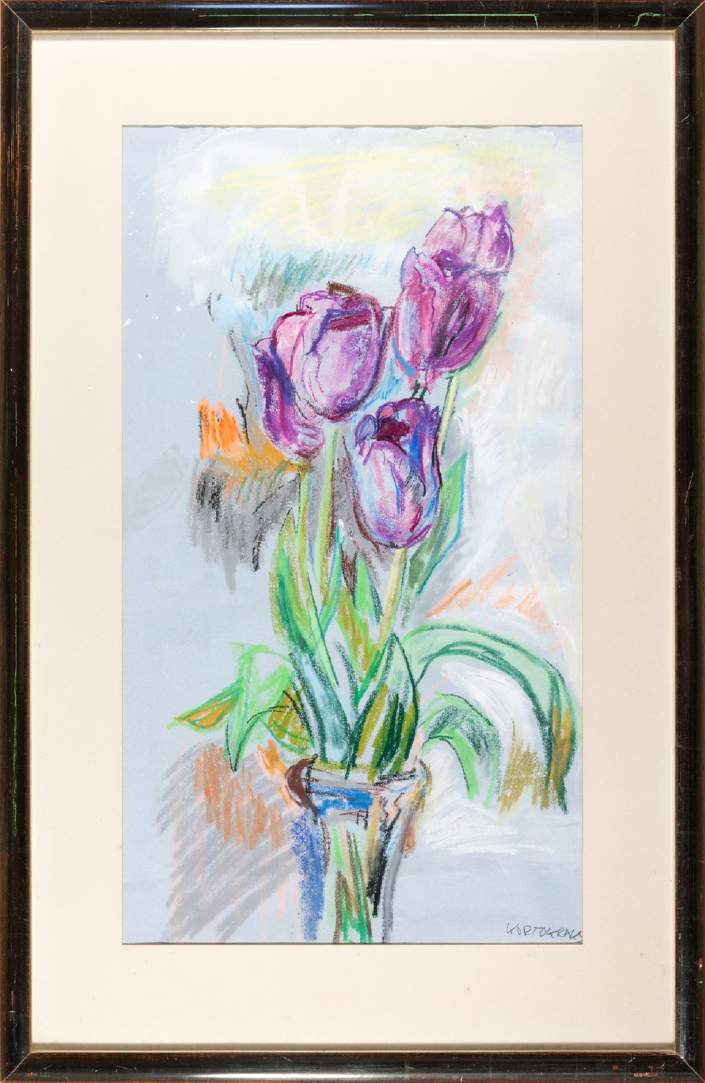Rudolf Kortokraks, 1928 Ludwigshafen am Rhein - 2014 Hallein, Studium an der Freien Kunstakademie Mannheim, hier großes Blumenstillleben, ...