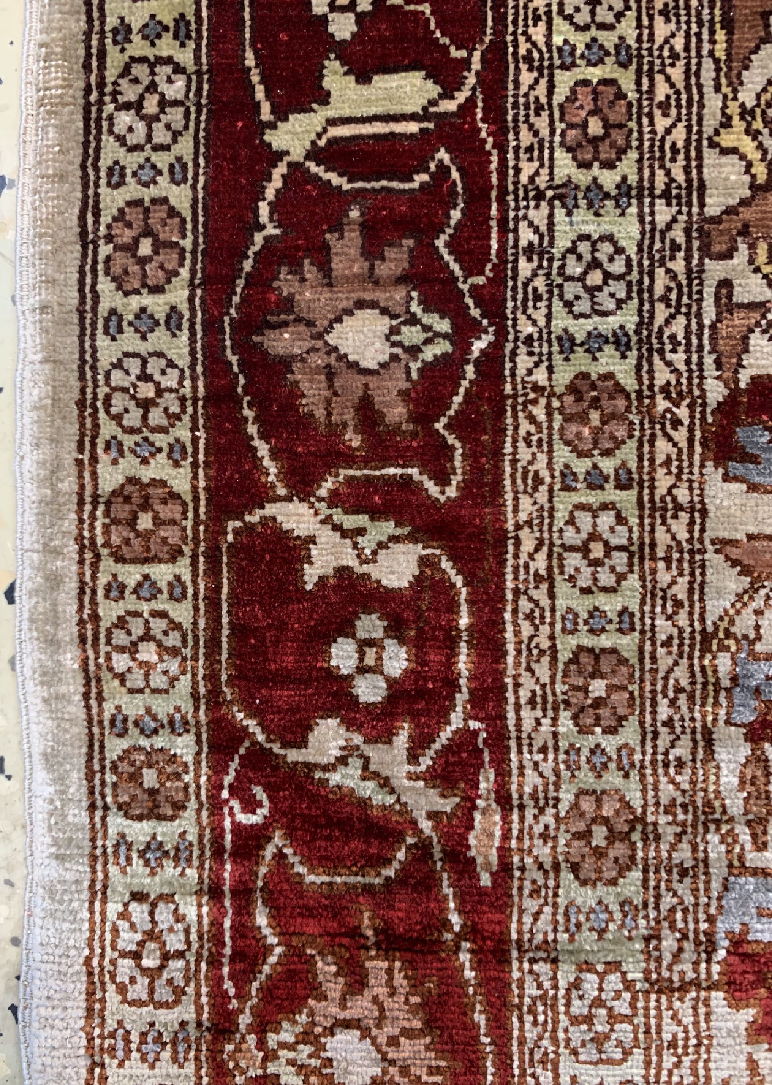 Detail d: Hereke Seide alt, Türkei, um 1950, reine Naturseide, ca. 92 x 50 cm, ca. 1,0 Mio. Kn/qm, EHZ: 2