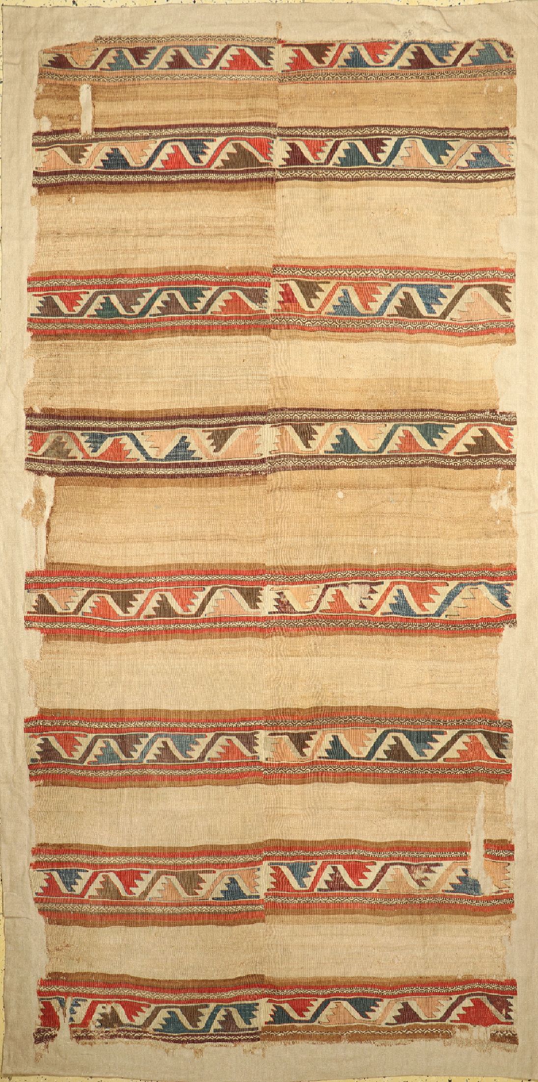 Antiker"Kapadokkien"Kelim, Türkei, 19.Jhd, Wolle auf Wolle, ca. 284 x 139 cm, EHZ: 4, (auf Leinen aufgenäht)