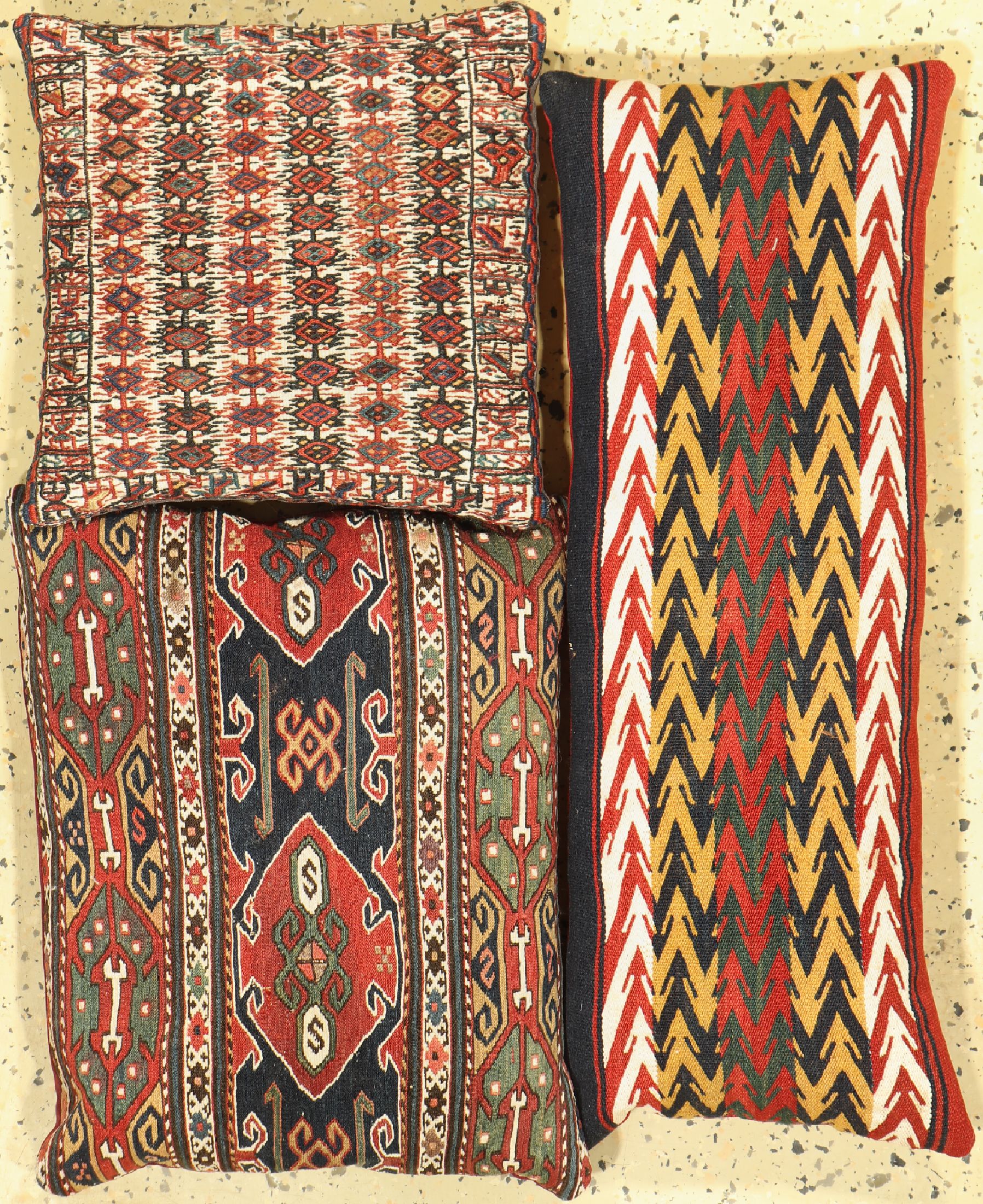 3 Kelim Kissen(gefüllt), Persien & Turkmenistan, um 1900, ca. 80 x 32 cm, EHZ: 1-2