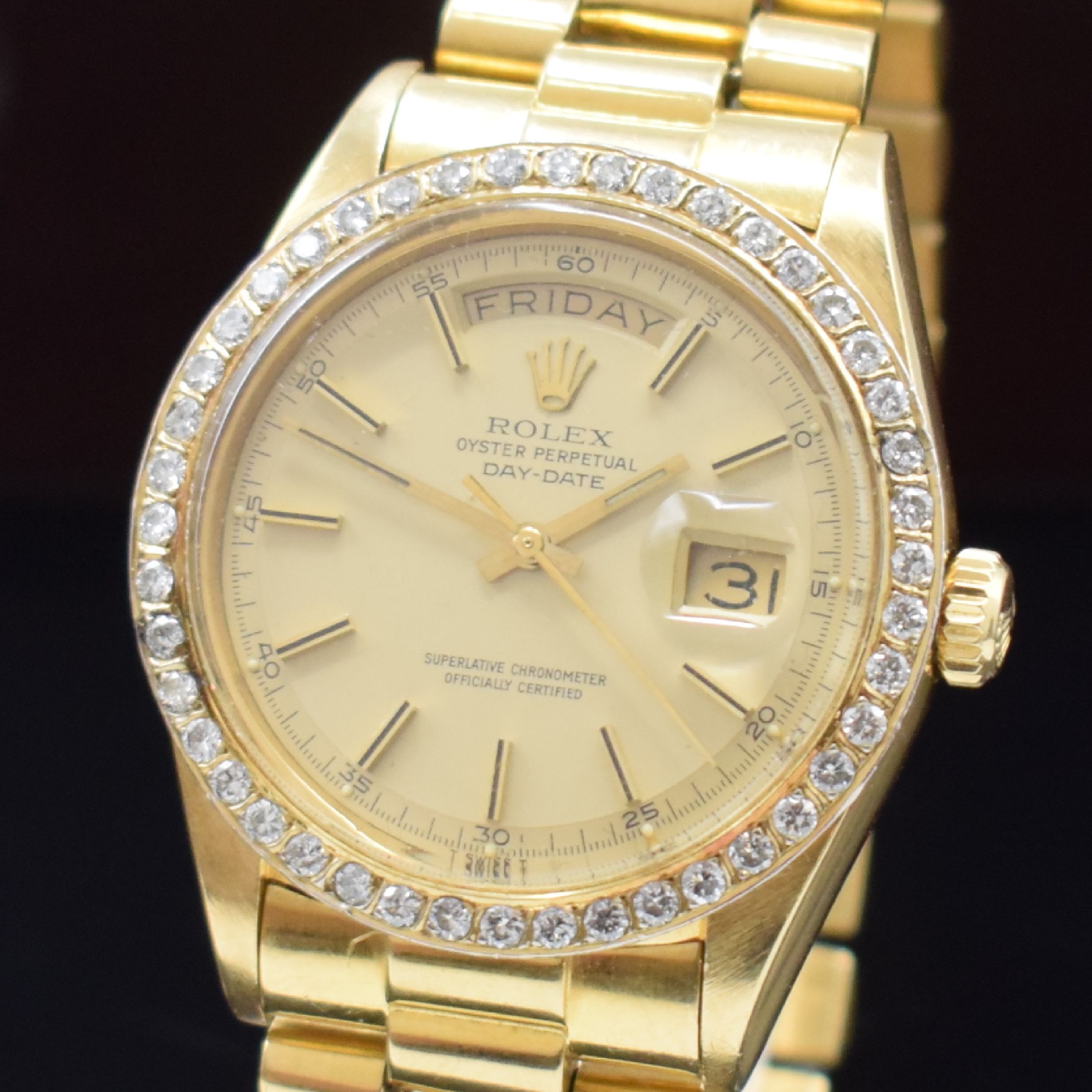 Detail a: ROLEX Herrenarmbanduhr Oyster Perpetual Day- Date in GG 750/000 Referenz 1803, Schweiz um 1973, Automatik, Chronometer der Superlative, ...