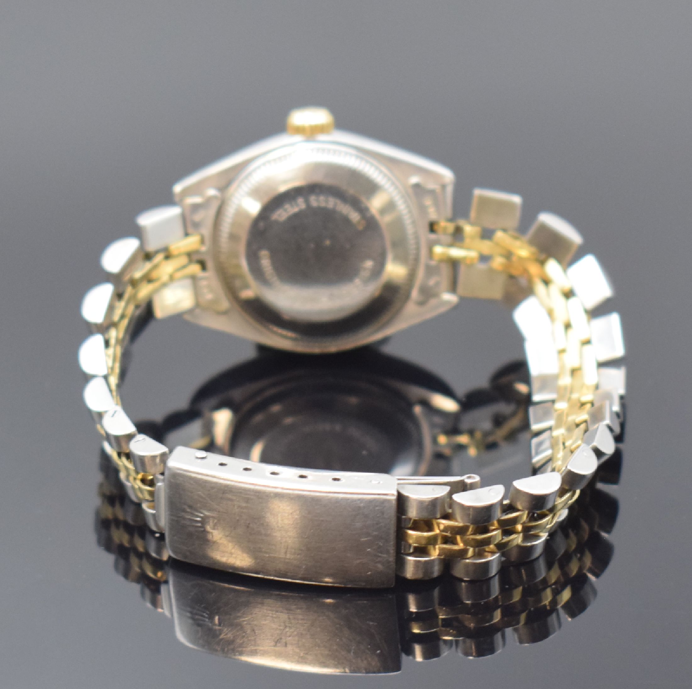 Detail b: ROLEX Damenarmbanduhr Oyster Perpetual Date Referenz 6917, Schweiz um 1982, Automatik, Edelstahl u. Gold komb., Jubileeband mit Faltschl., Boden und ...
