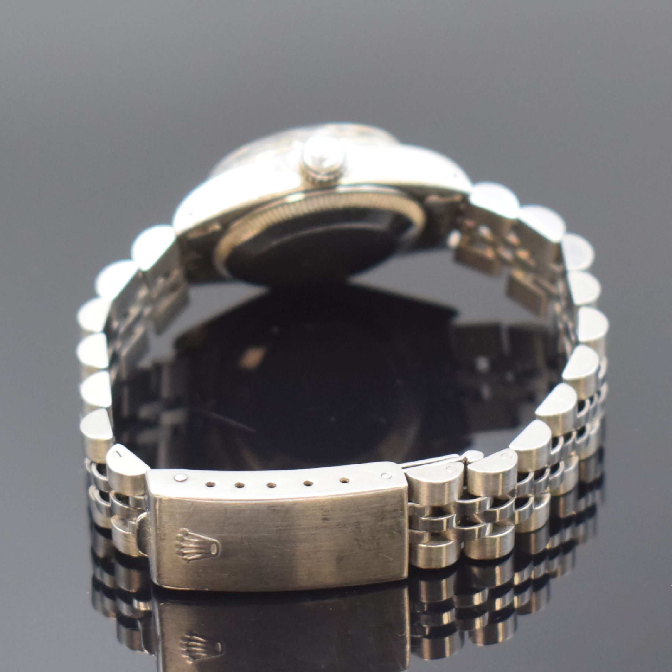 Detail b: ROLEX Damenarmbanduhr Oyster Perpetual Date Referenz 6917, Schweiz um 1979, Automatik, Edelstahl, WG-Lünette, Jubileeband mit Faltschl., Boden und ...