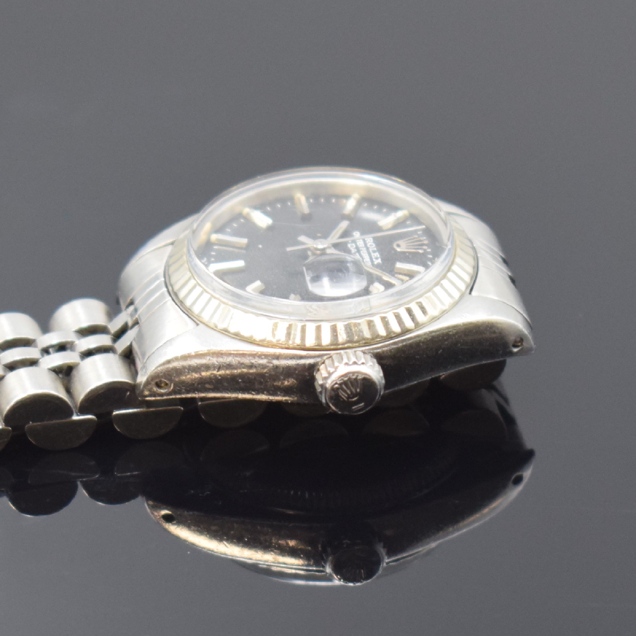 Detail c: ROLEX Damenarmbanduhr Oyster Perpetual Date Referenz 6917, Schweiz um 1979, Automatik, Edelstahl, WG-Lünette, Jubileeband mit Faltschl., Boden und ...
