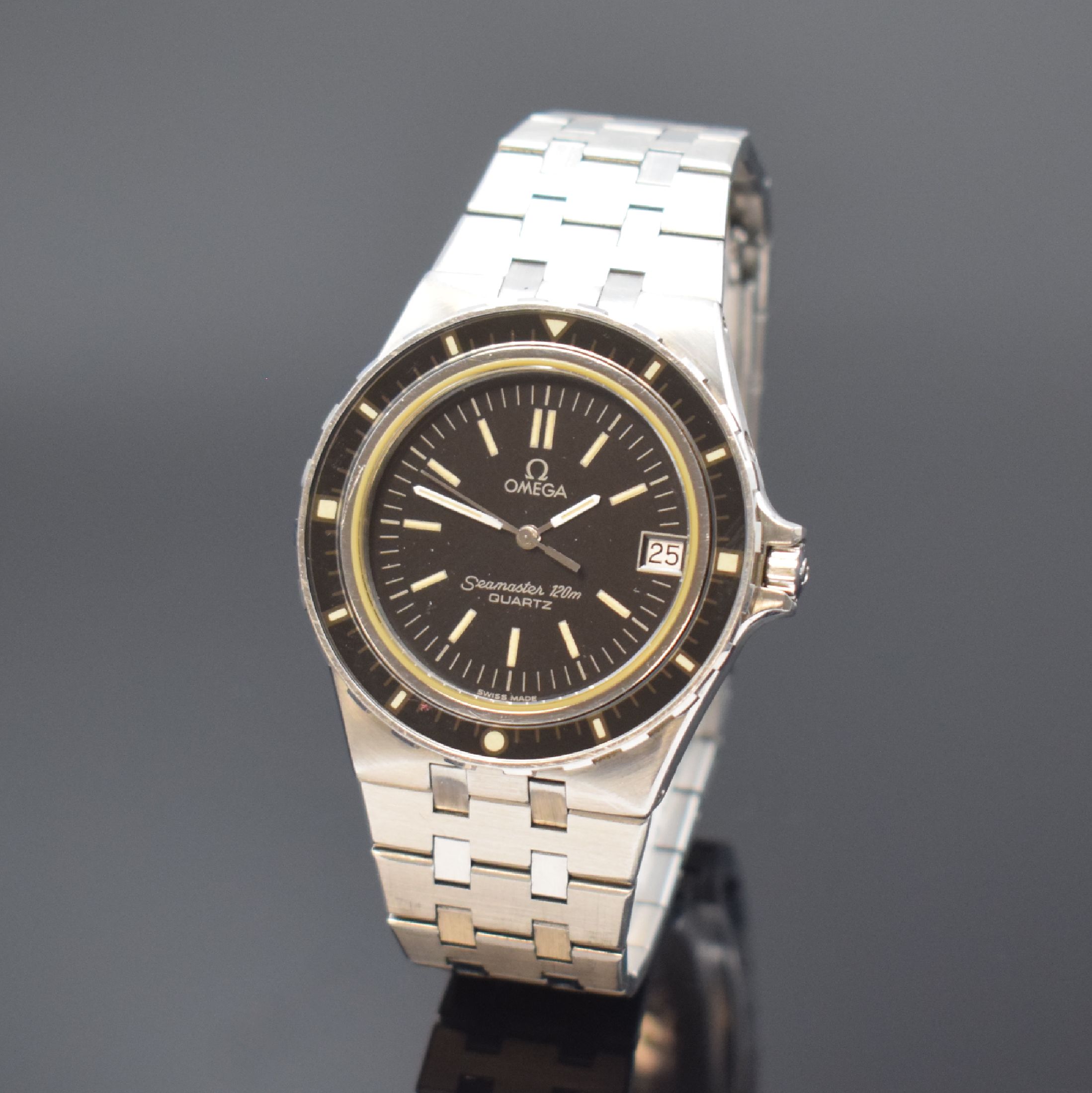 OMEGA seltene Herrenarmbanduhr Seamaster 120m, Referenz 196.0185/396.0900 sog. "Jacques Mayol", Schweiz um 1981, quarz, Edelstahlgeh. inkl. ...