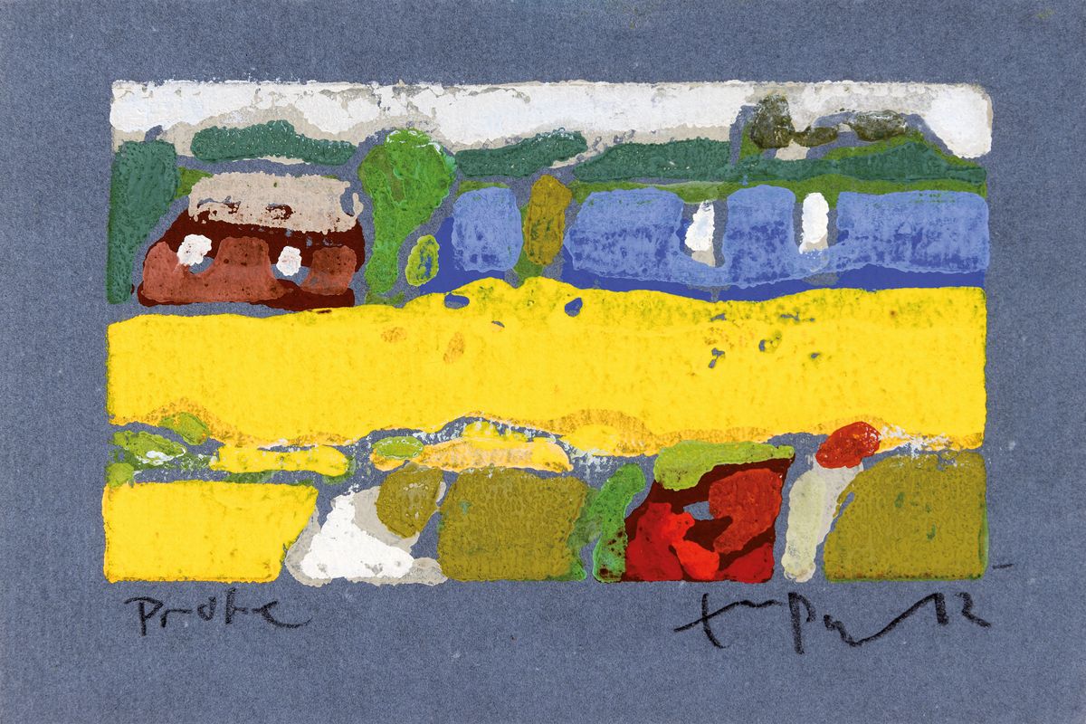 Klaus Fussmann, 1938 Velbert, Farblinolschnitt, sign., ca. 10,5x15,5 cm