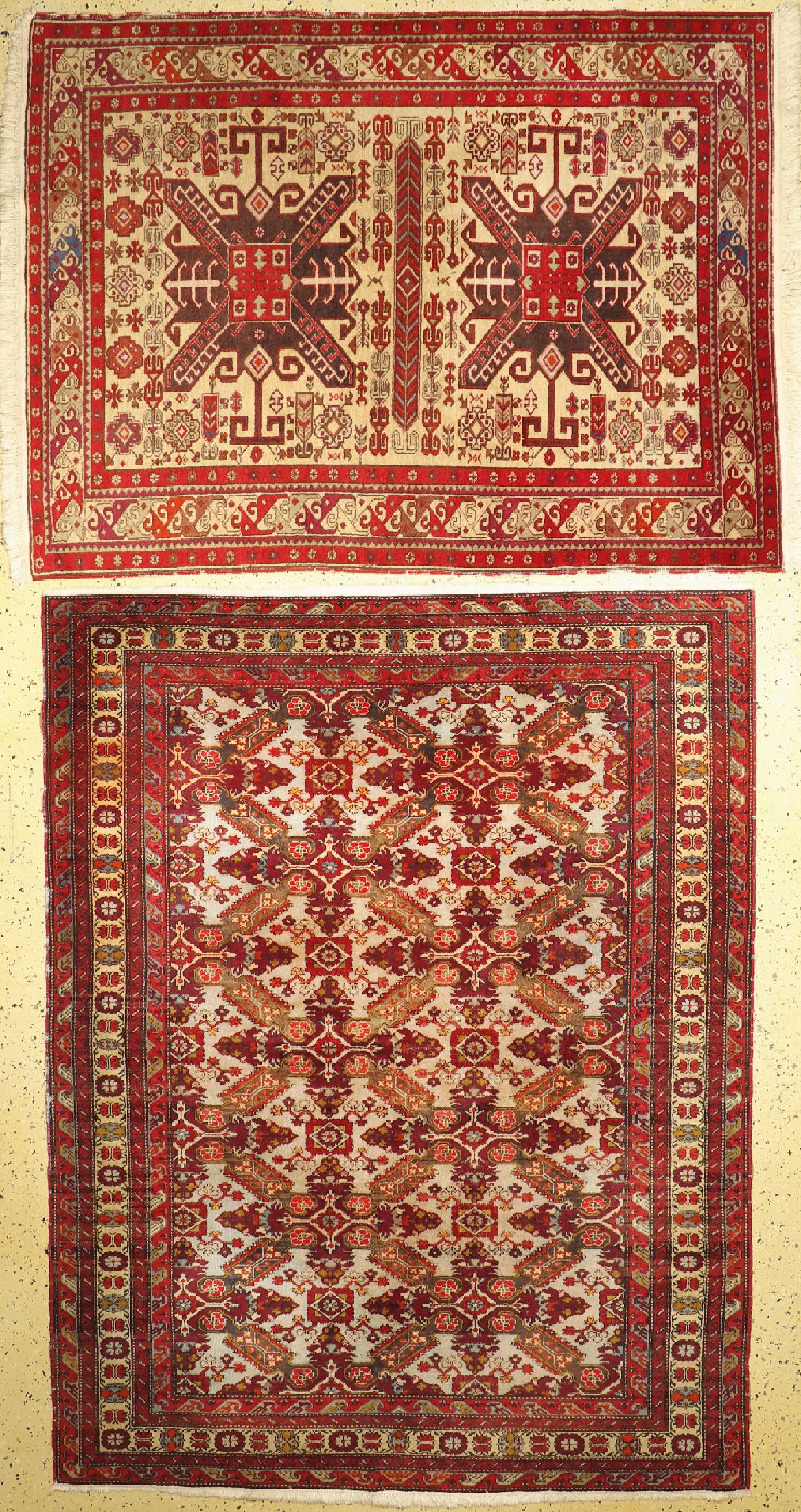 1 paar Eriwan alt, Rußland, ca. 50 Jahre, Wolle auf Baumwolle, ca. 220 x 173 cm & ca. 185 x 140 cm, EHZ: 2-3