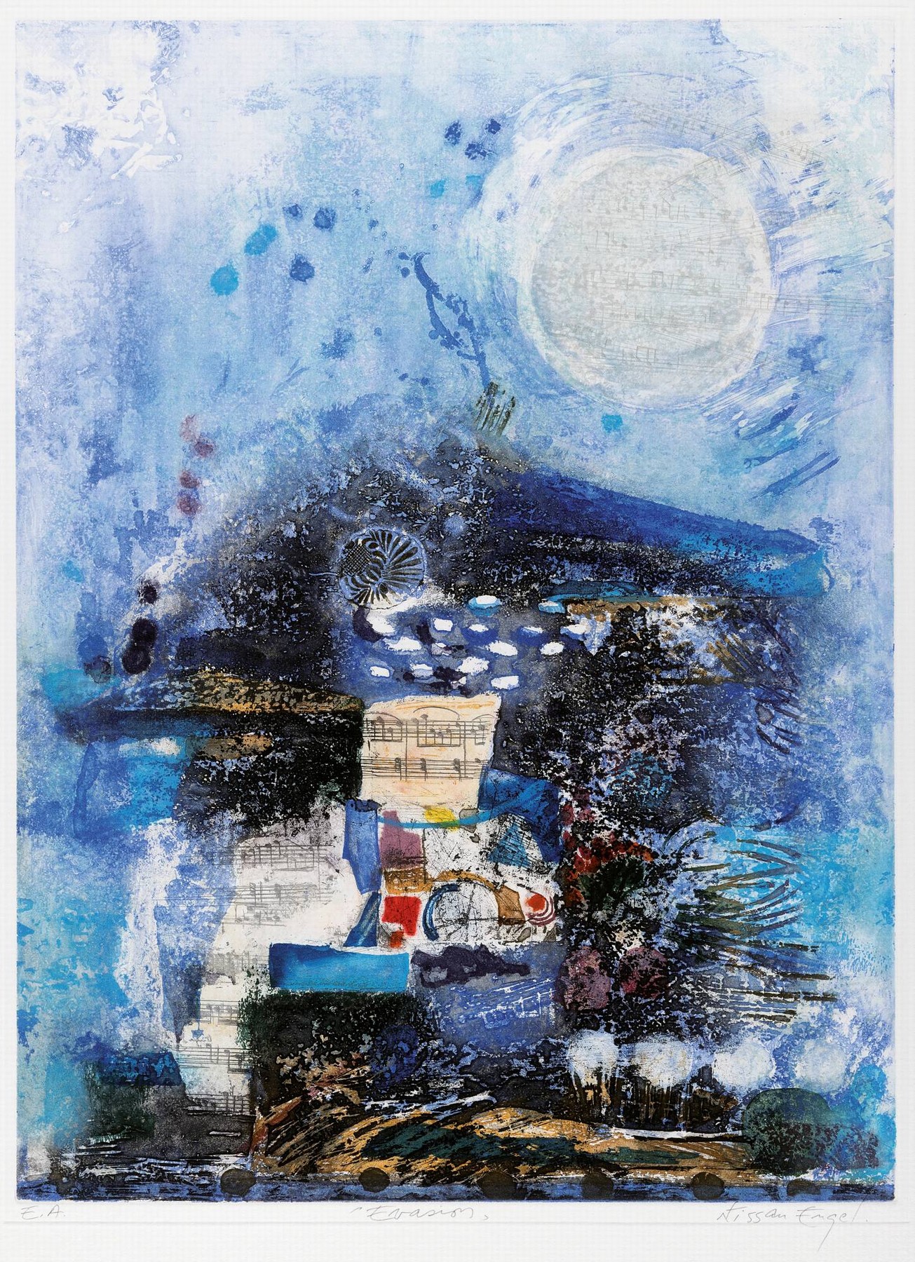 Nissan Engel, 1931-2016, Farbradierung, "Evasion", Ed. E.A., ungerahmt, Blatt 65x50 cm