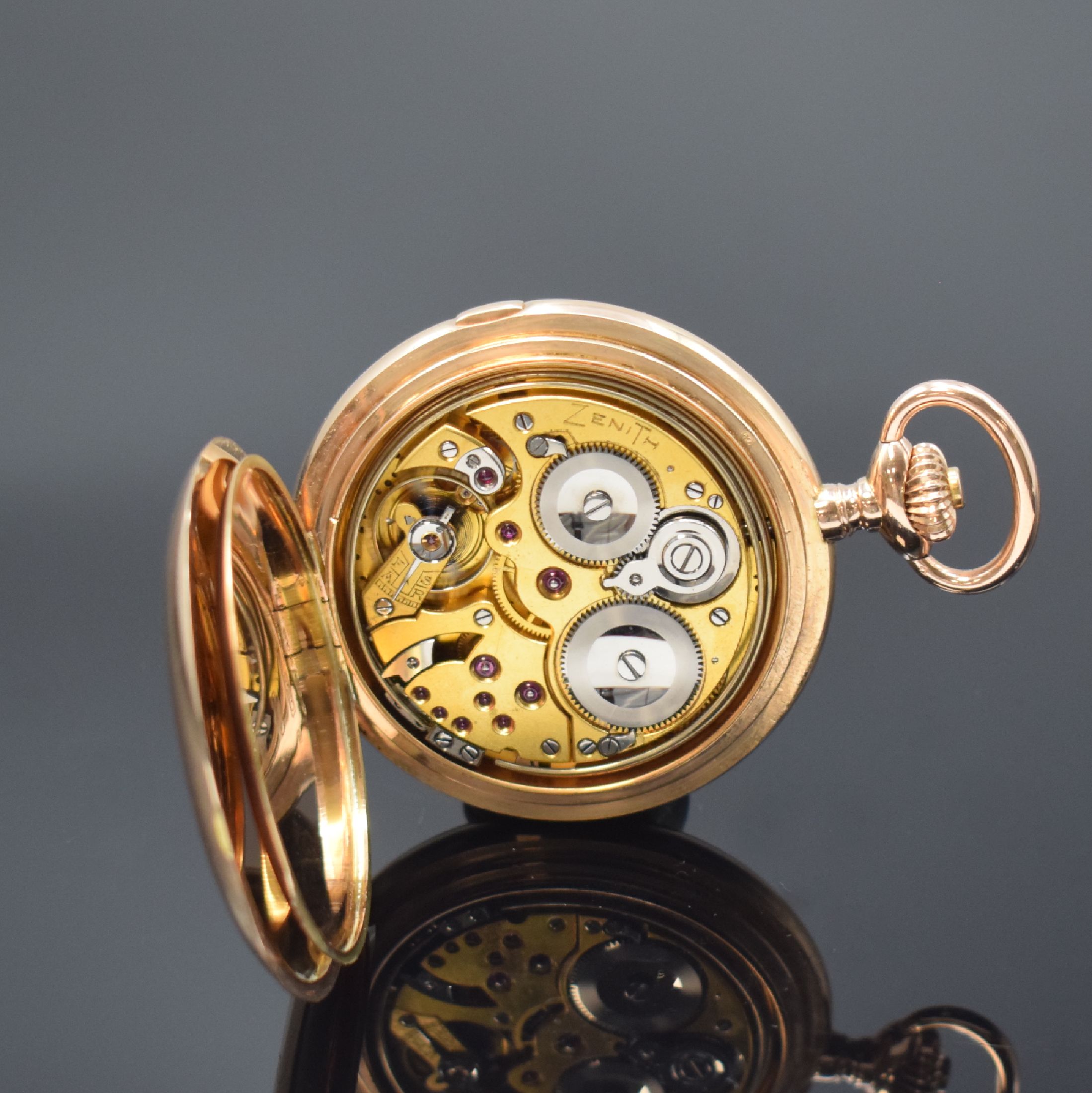 Detail g: ZENITH / DÜRRSTEIN seltene CARILLON- Herrensavonette mit GRANDE SONNERIE und Minutenrepetition in RoseG 585/000, Schweiz um 1905, glattes 3-Deckel ...