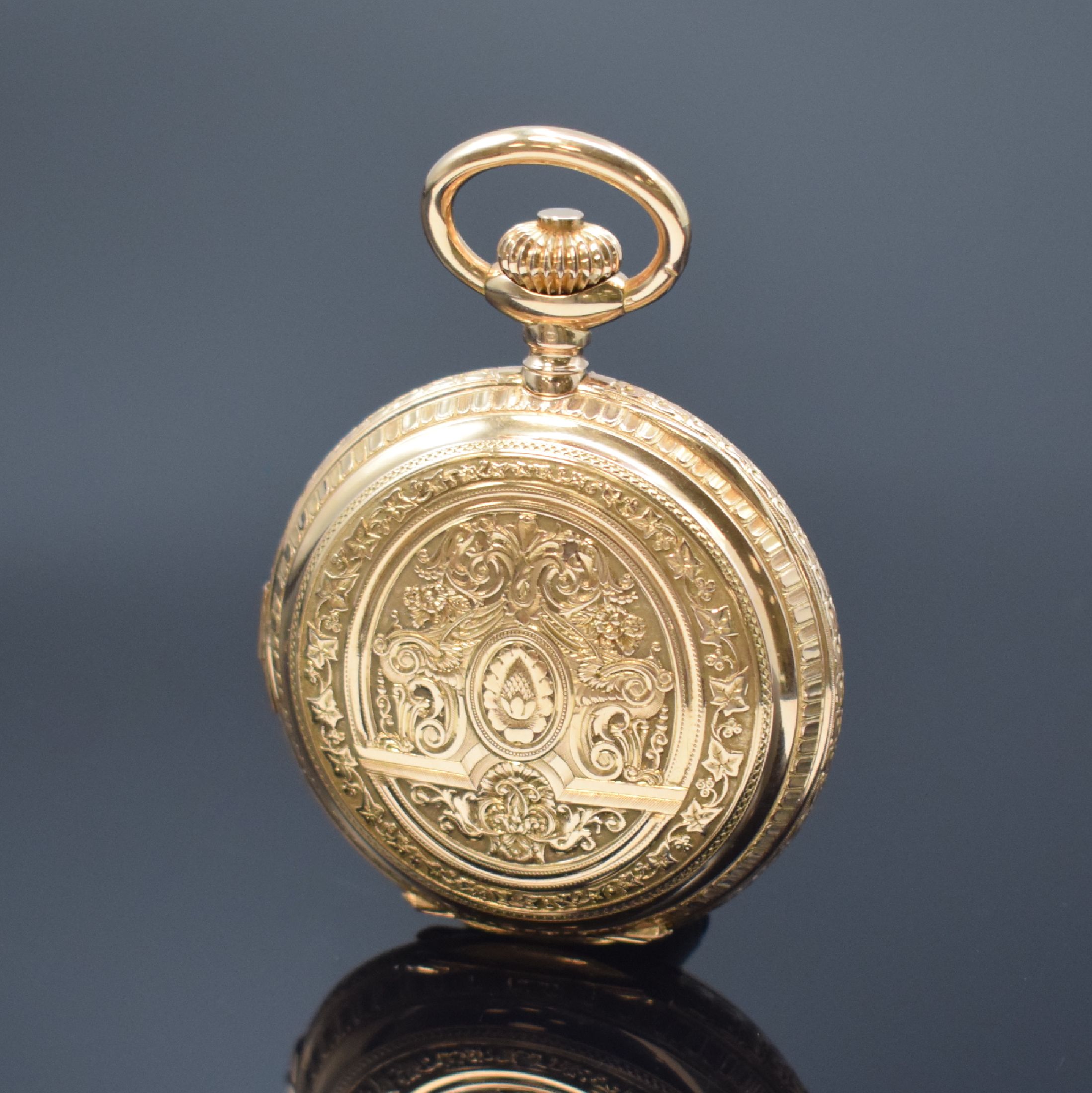 Detail d: LATTES Freres & Cie Geneve seltene Taschenuhr mit Viertelstunden-Selbstschlag / Grande Sonnerie und Petite Sonnerie im RG 750/000 Prunkgehäuse, ...