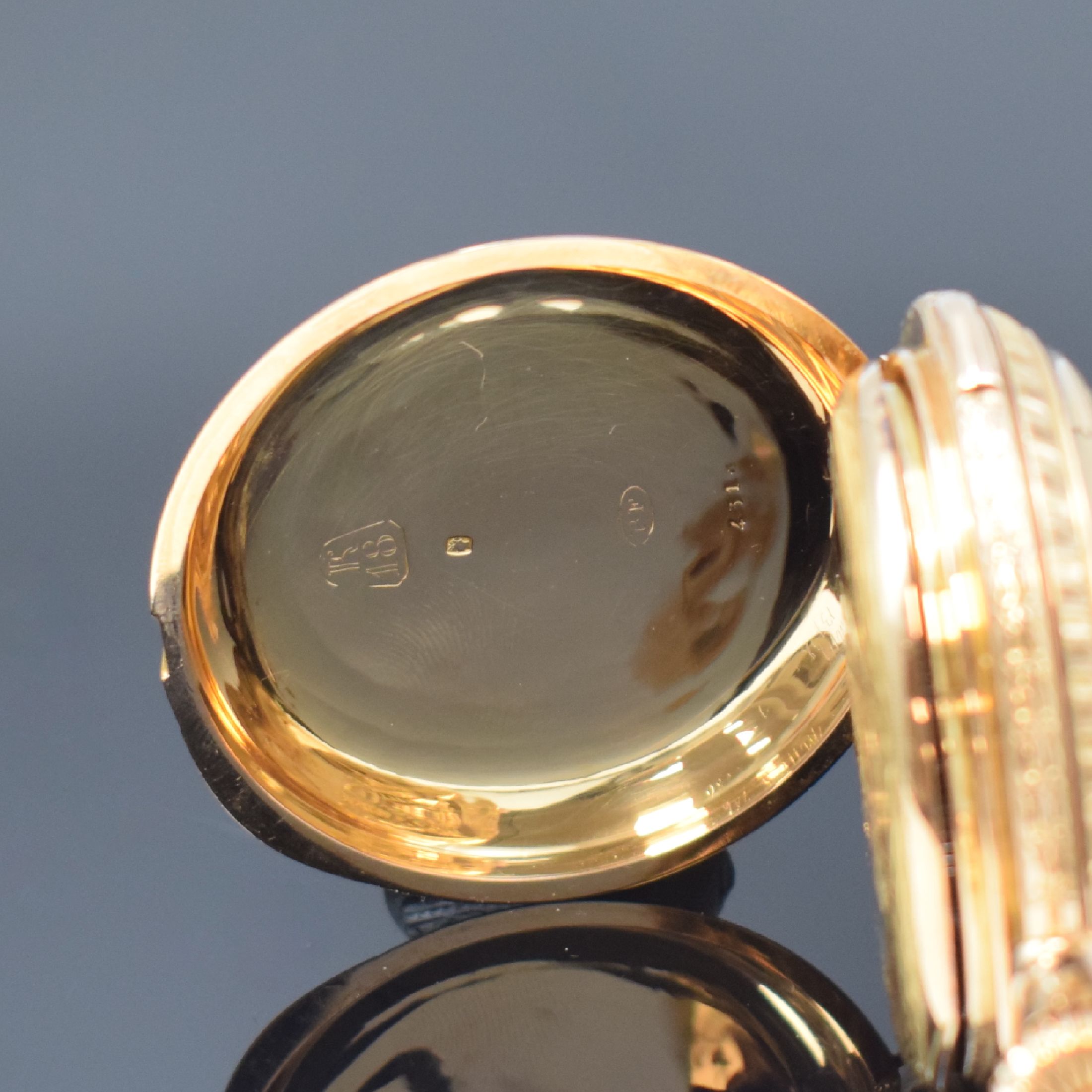 Detail e: LATTES Freres & Cie Geneve seltene Taschenuhr mit Viertelstunden-Selbstschlag / Grande Sonnerie und Petite Sonnerie im RG 750/000 Prunkgehäuse, ...