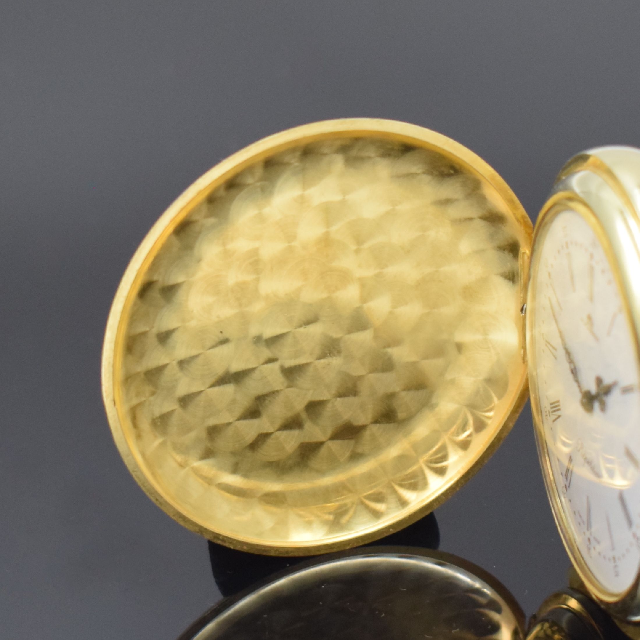 Detail a: BUCHERER Savonette mit 5-Minuten Repetition, Schweiz um 1990, verg. Gehäuse, weißes Zifferbl. m. röm. Zahlen, arab. Minuterie, schwarze Zeiger, ...