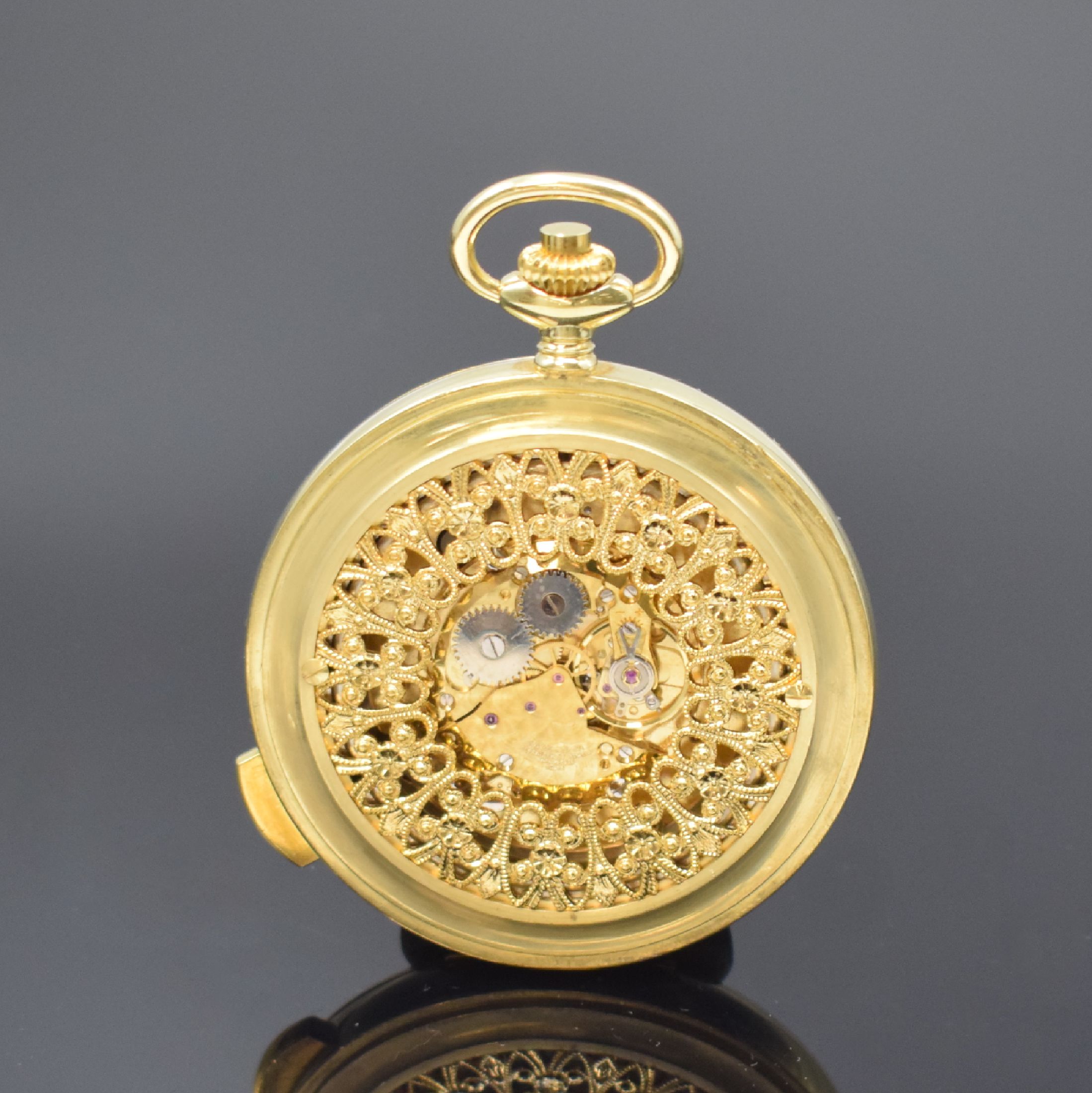 Detail c: BUCHERER Savonette mit 5-Minuten Repetition, Schweiz um 1990, verg. Gehäuse, weißes Zifferbl. m. röm. Zahlen, arab. Minuterie, schwarze Zeiger, ...