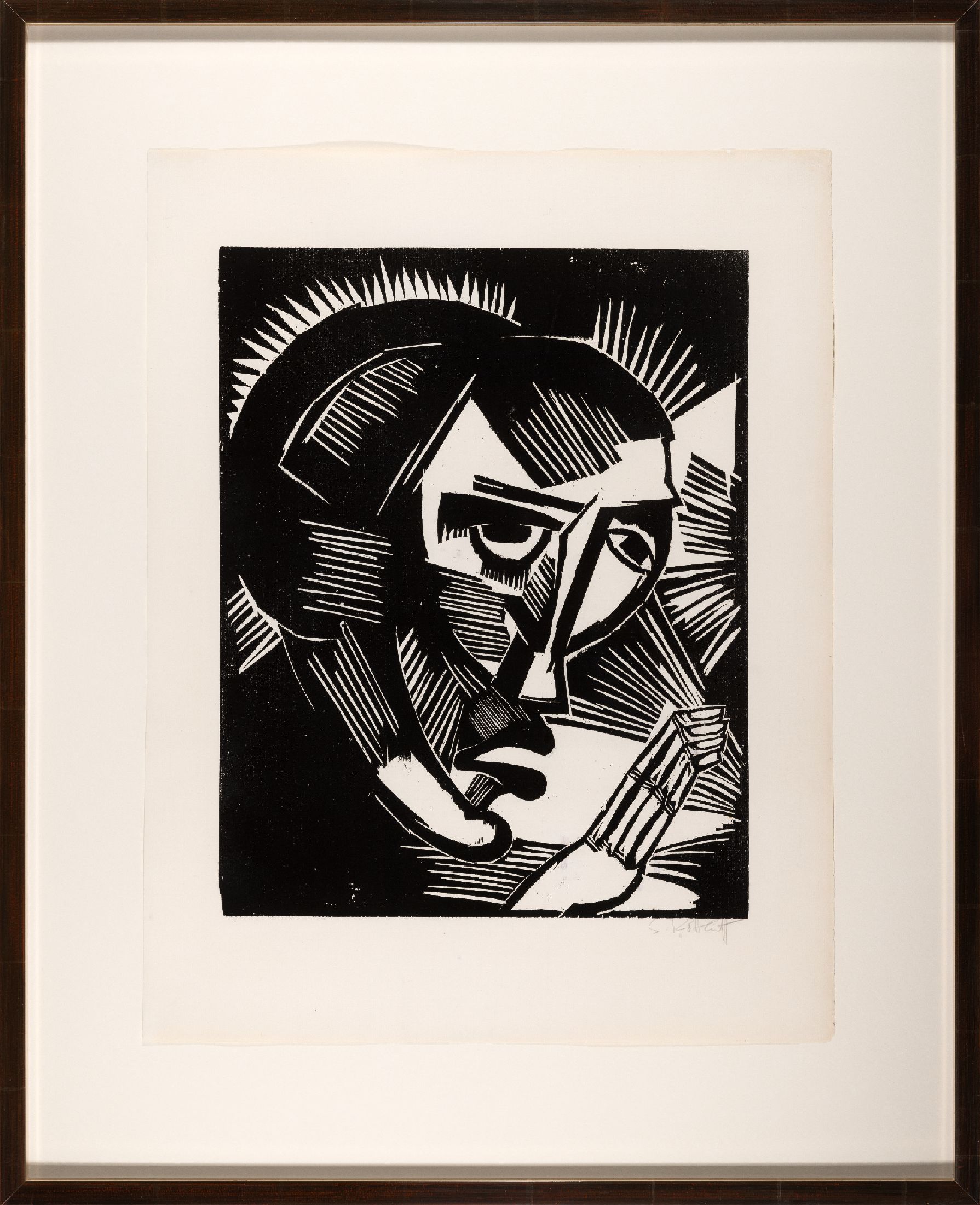 Karl Schmidt-Rottluff, 1881-1955, Holzschnitt Maria,(1918), sign., und bezeichnet, hochwertige Galerie-Rahmung, WVZ. Schapire H 216, Blatt ca. 66x52 ...