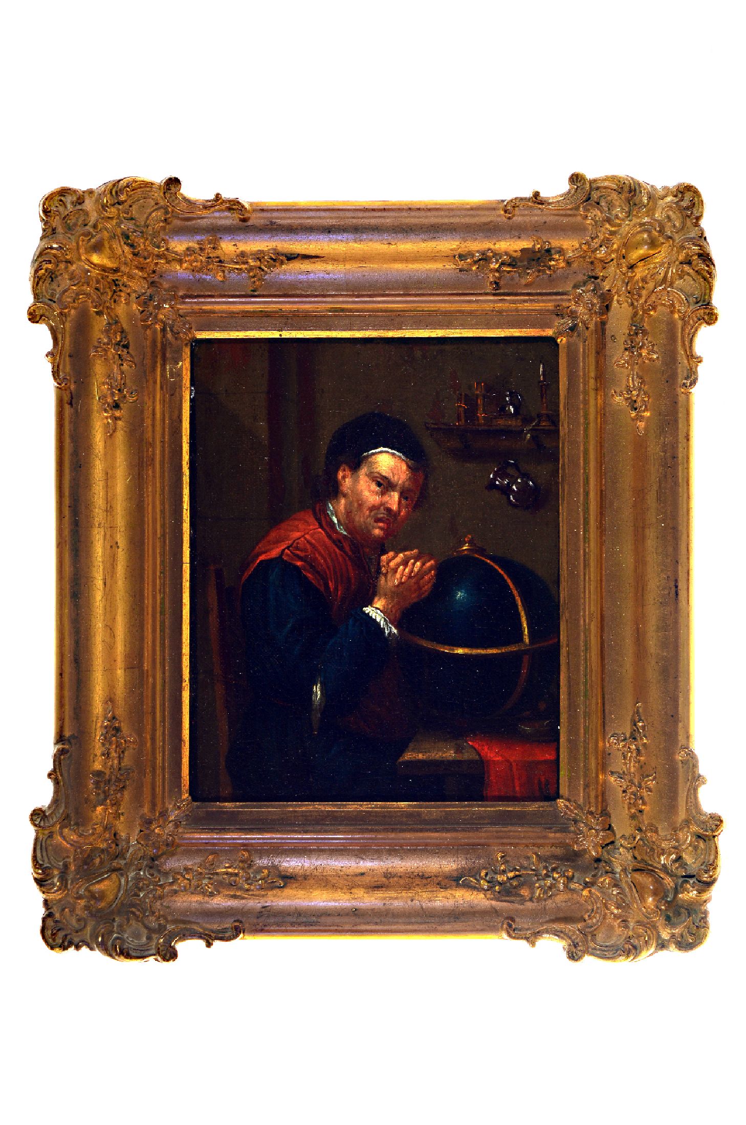 Detail a: Paar niederländische Pendants, um 1820/30, Astronomen/Astrologen, unsigniert, Öl/Lwd/Holz, 23.5 x 18.5 cm, passende Prunkrahmen