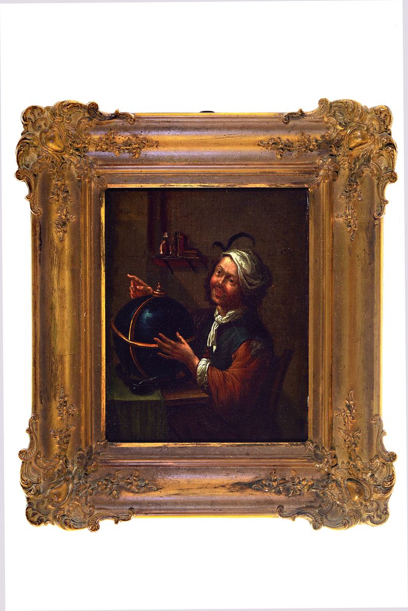 Detail k: Paar niederländische Pendants, um 1820/30, Astronomen/Astrologen, unsigniert, Öl/Lwd/Holz, 23.5 x 18.5 cm, passende Prunkrahmen