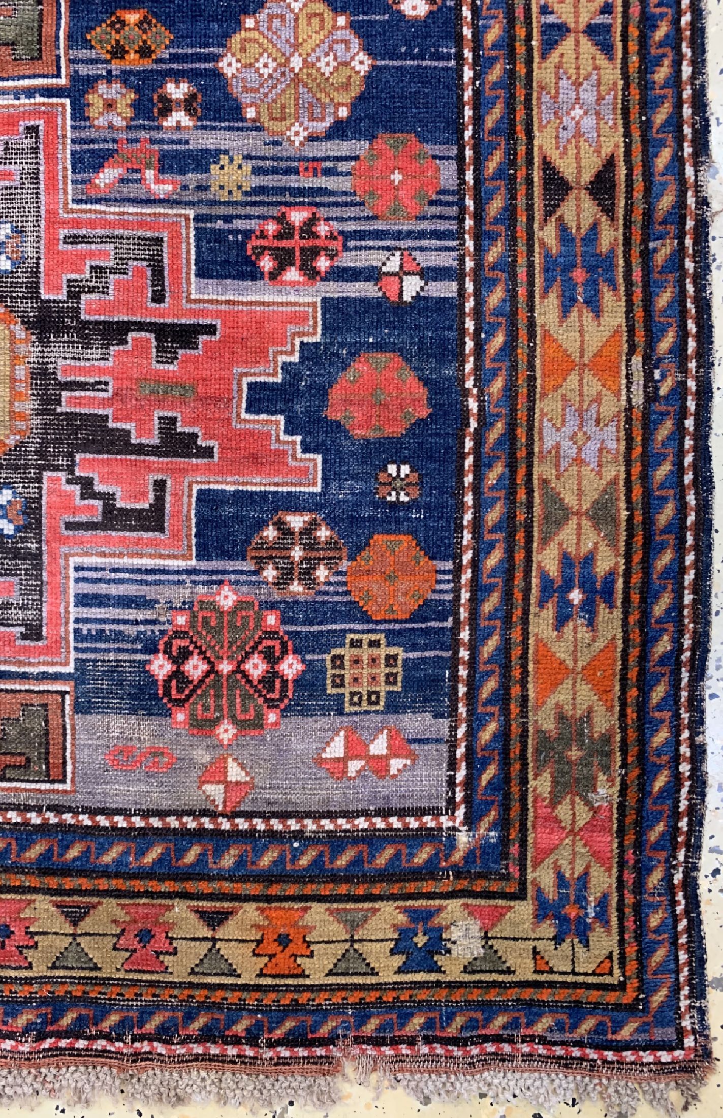 Detail a: Kazak"Lesgi", Kaukasus, um 1920, Wolle auf Wolle, ca. 170 x 120 cm, EHZ: 3-4