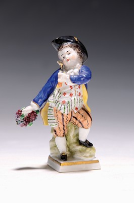 Image Porzellanfigur, Sitzendorf, nach 1930, Porzellan, polychrom staffiert, Weinleser mit ...