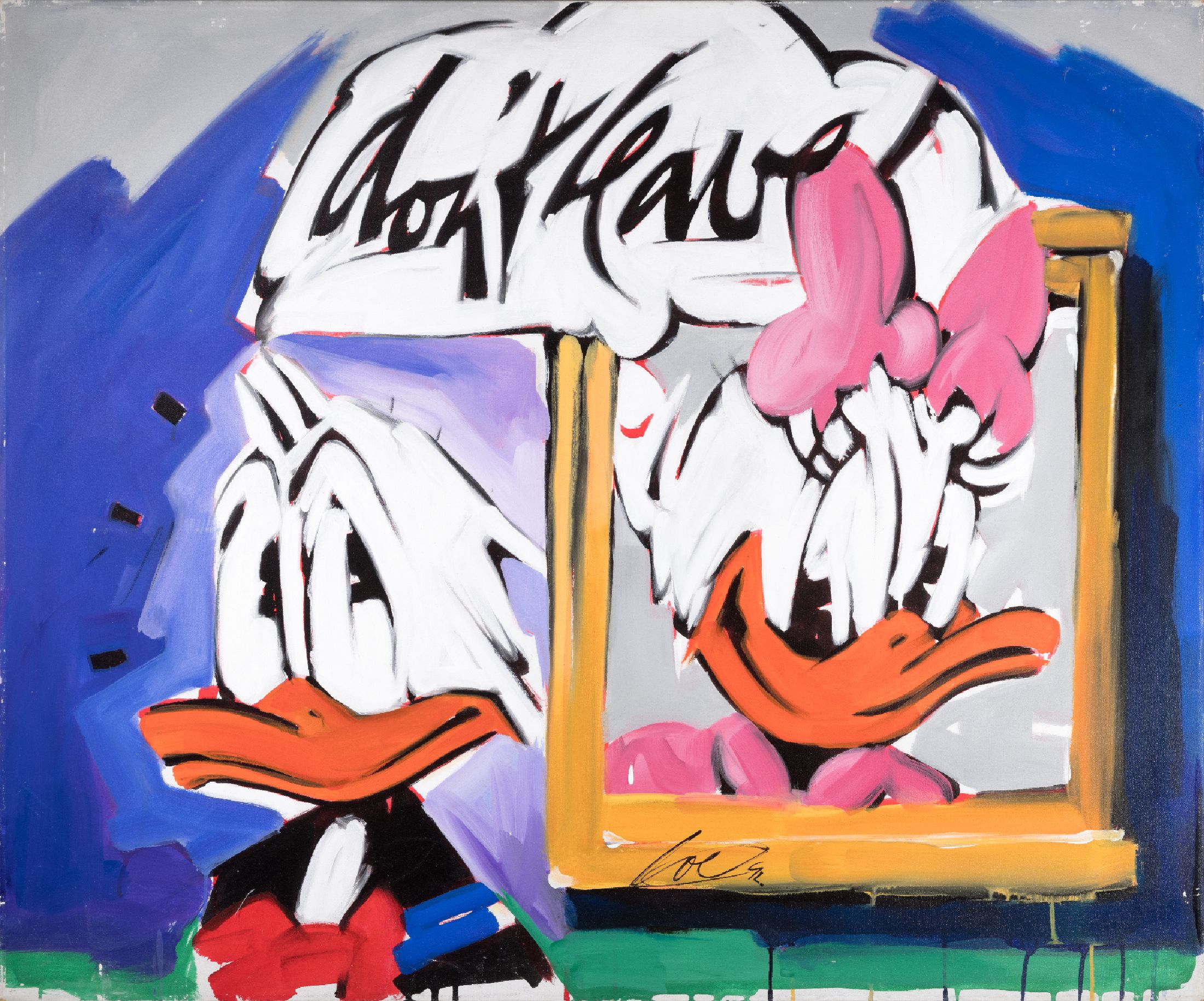 Wolfgang Loesche, geb. 1947 Gotha, "Don't Leave" Daisy und Donald Duck, Öl/Lwd, 100x120 cm, ungerahmt; Ausbildung zum ...